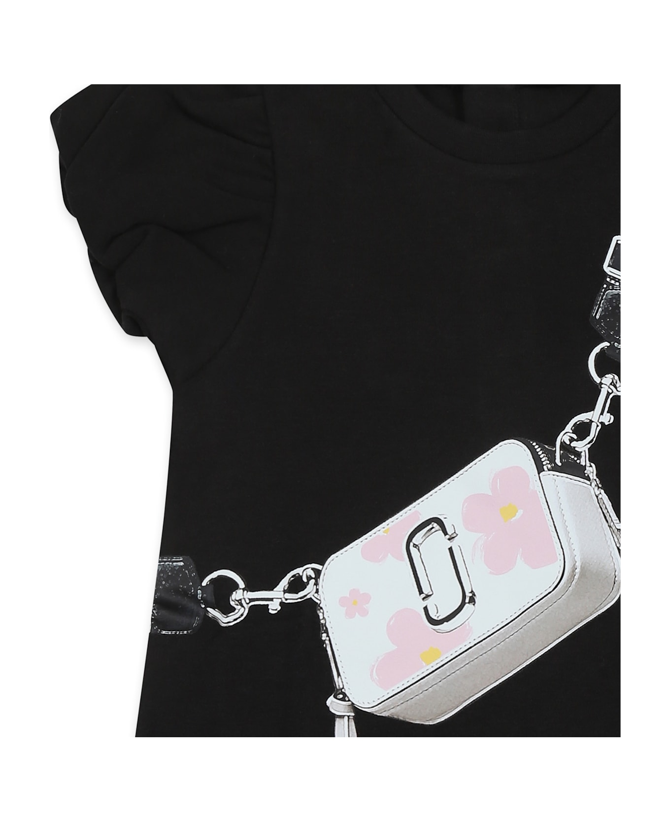 Marc Jacobs Black Dress For Baby Girl With Bag Print - Black