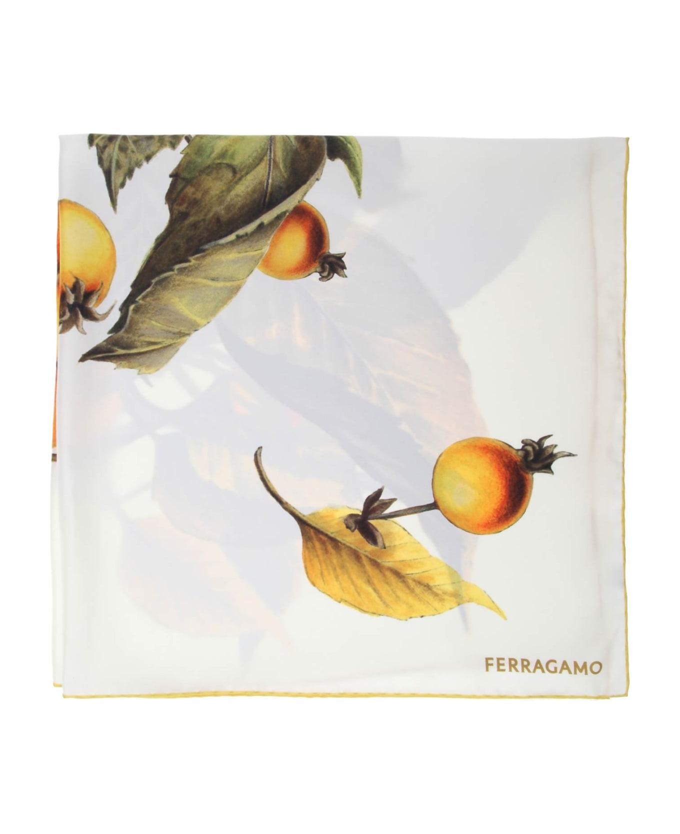 Ferragamo Silk Scarf With Persimmon Flower Fantasy - Ivory