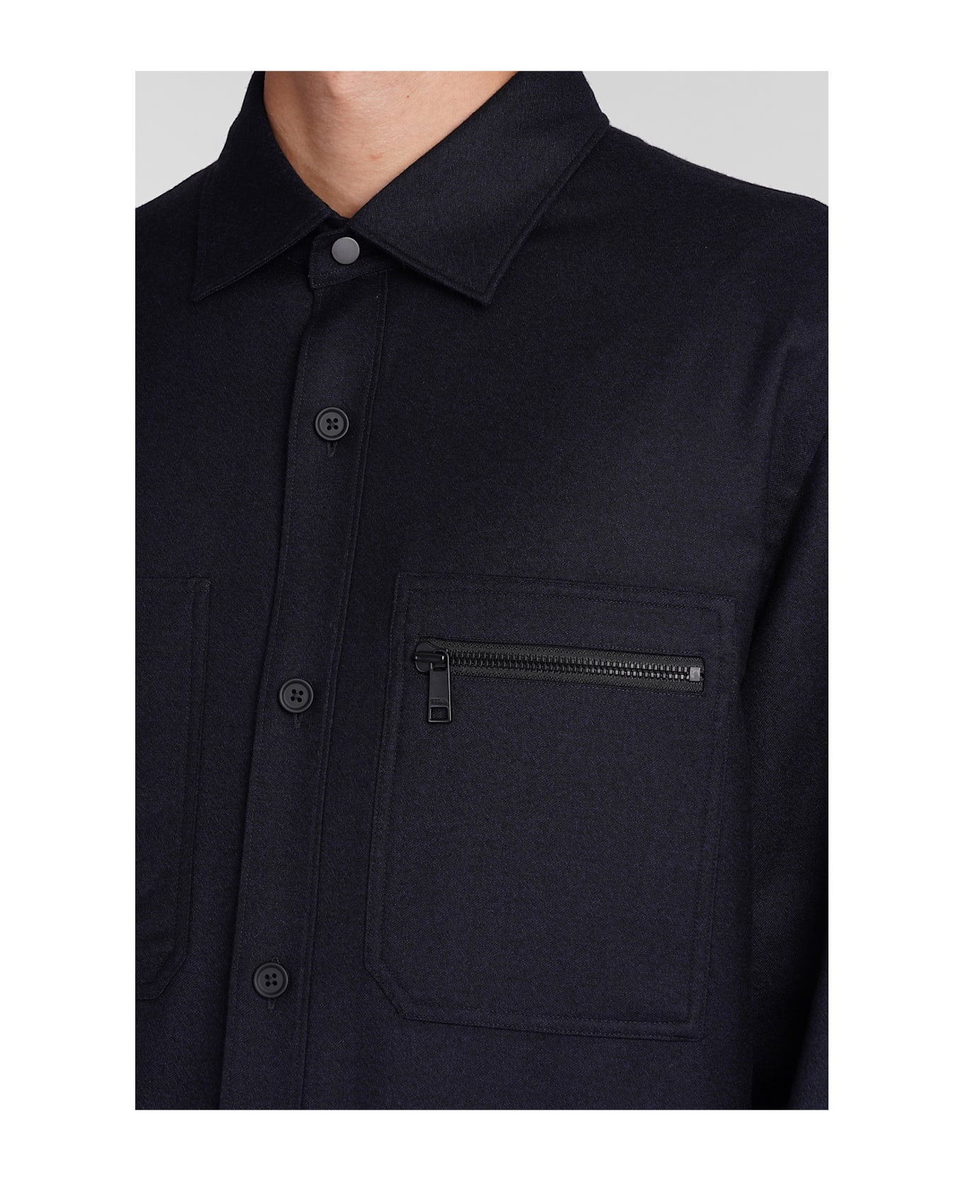 Zegna Casual Jacket In Blue Wool