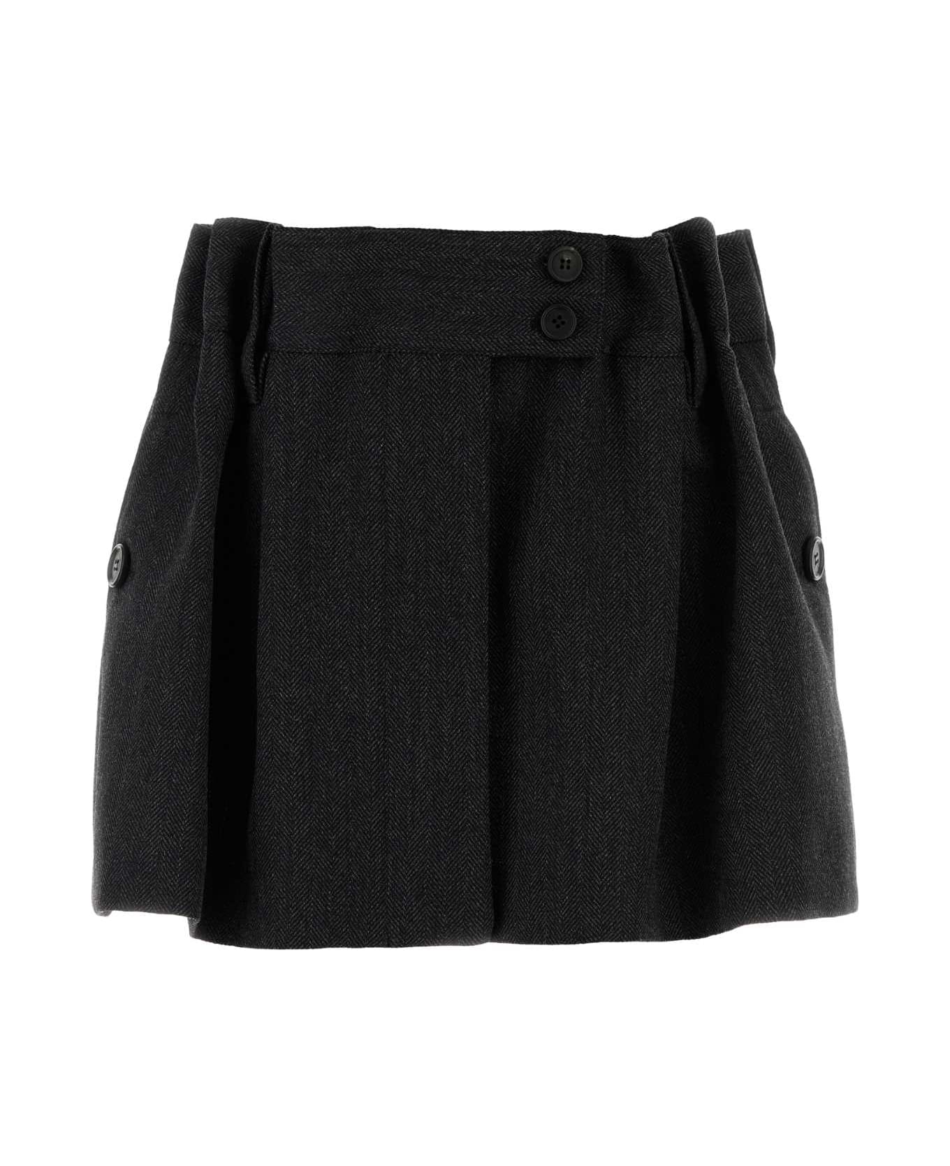 Prada Embroidered Wool Mini Skirt - ANTRACITE