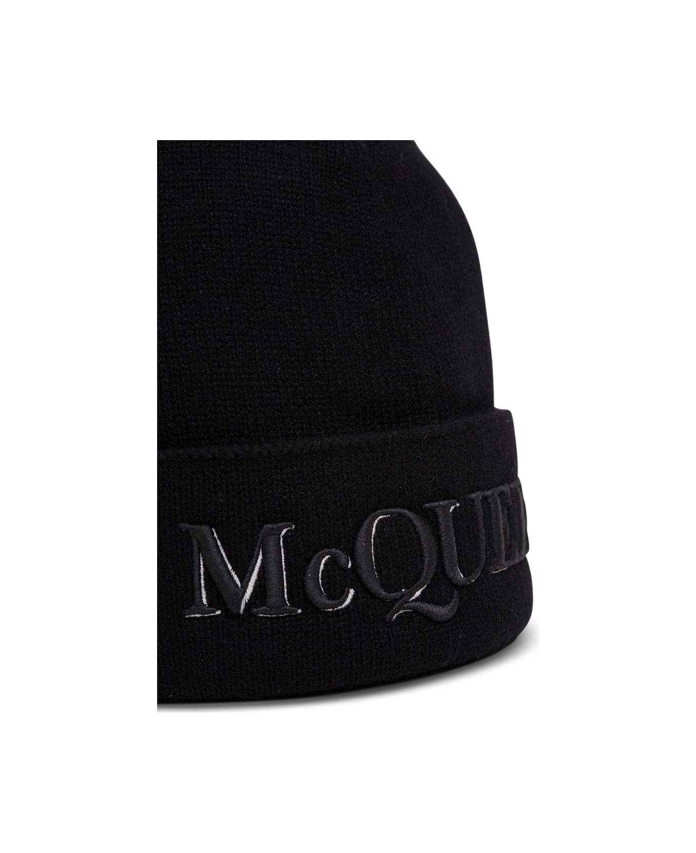 Alexander McQueen Black Wool And Cashmere Hat With Logo - Black 帽子