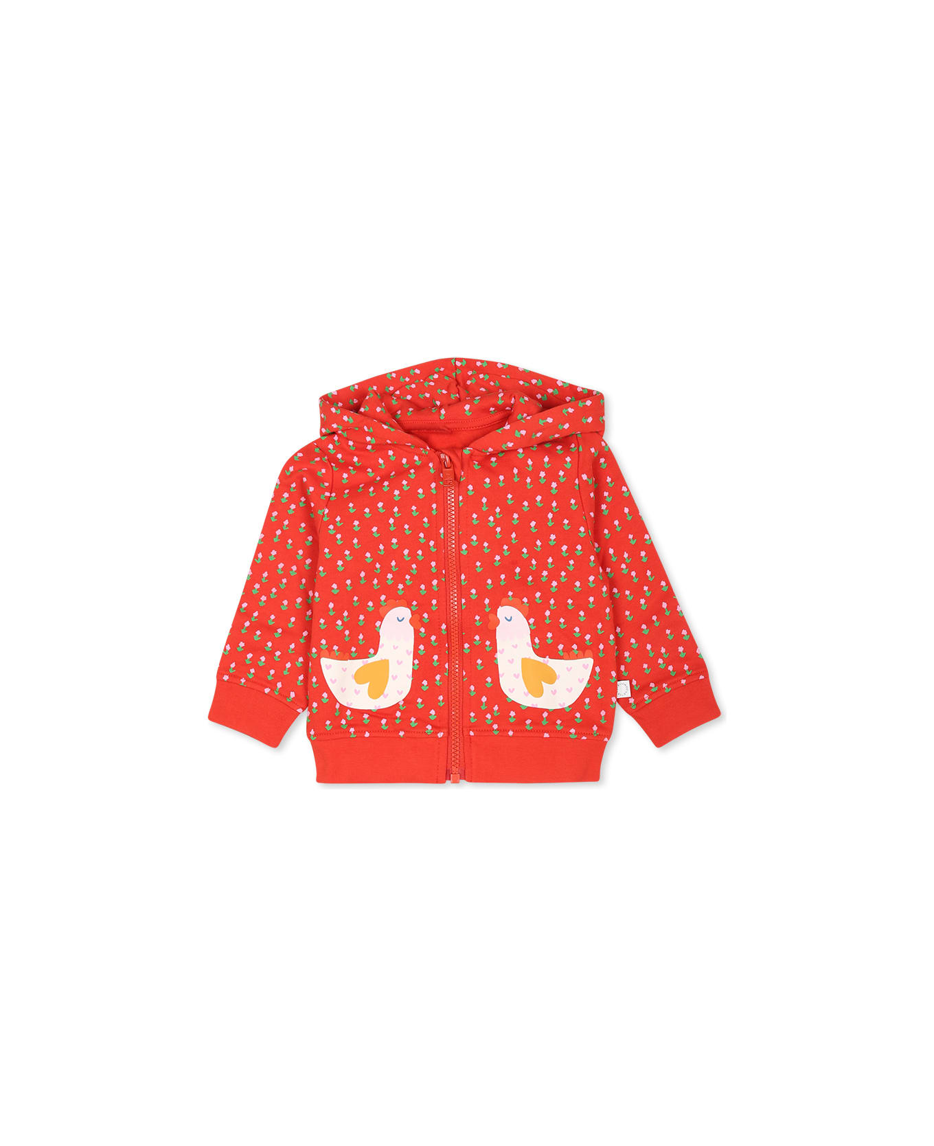 Stella McCartney Kids Red Sweatshirt For Baby Girls With Chickens And Flowers - Red ニットウェア＆スウェットシャツ