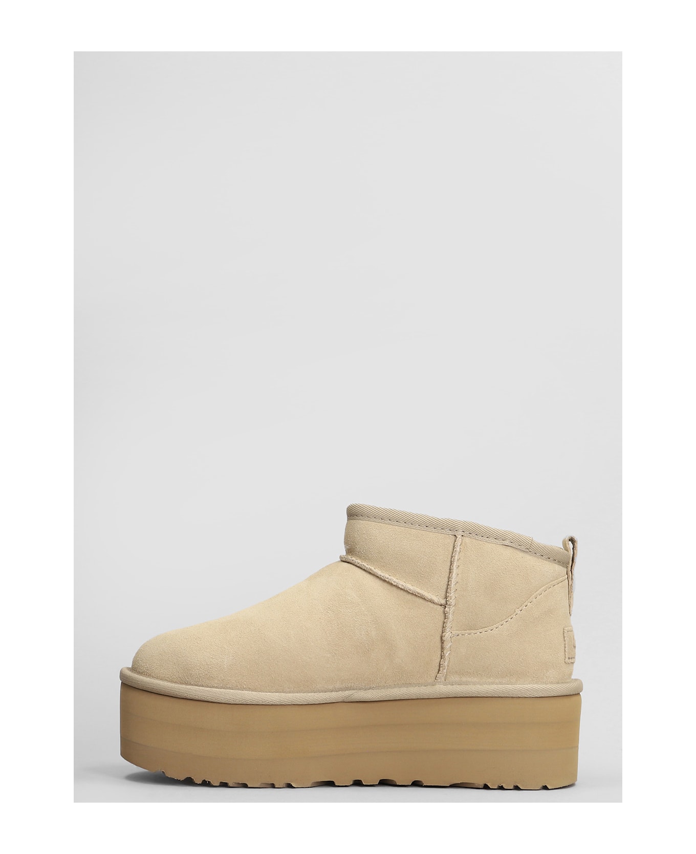 UGG Classic Ultra Mini Low Heels Ankle Boots In Beige Suede - beige