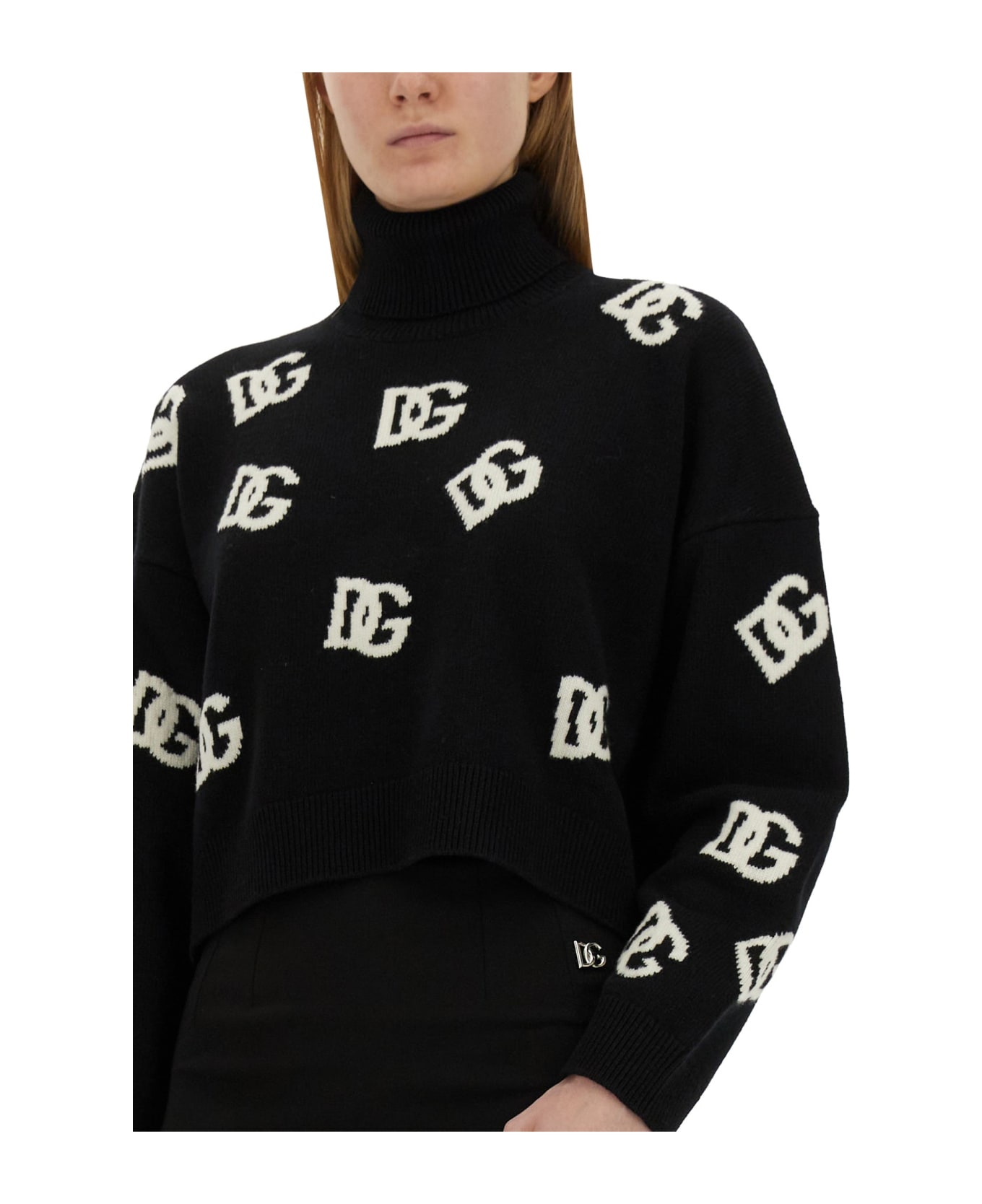 Dolce & Gabbana Jersey With Logo Inlay - NERO ニットウェア