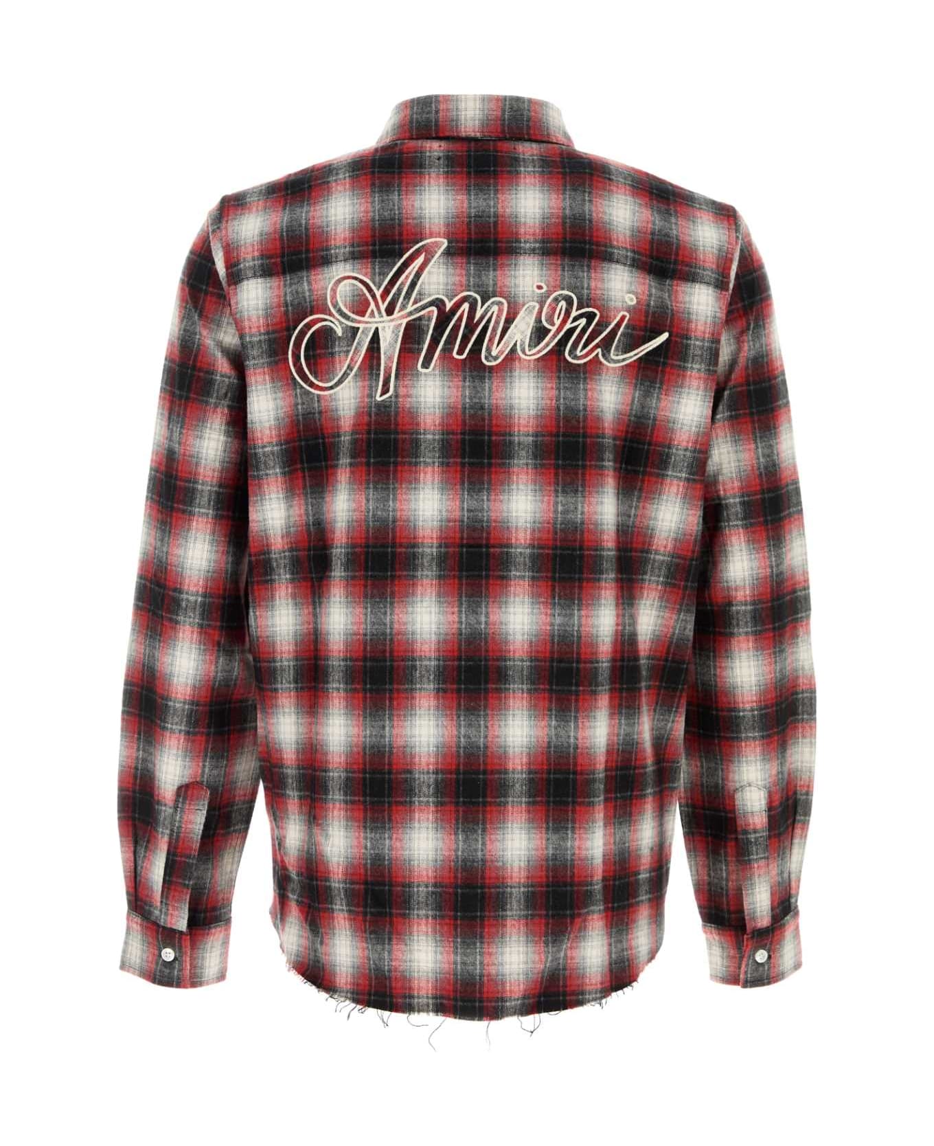 AMIRI Embroidered Flannel Shirt - BURGUNDY