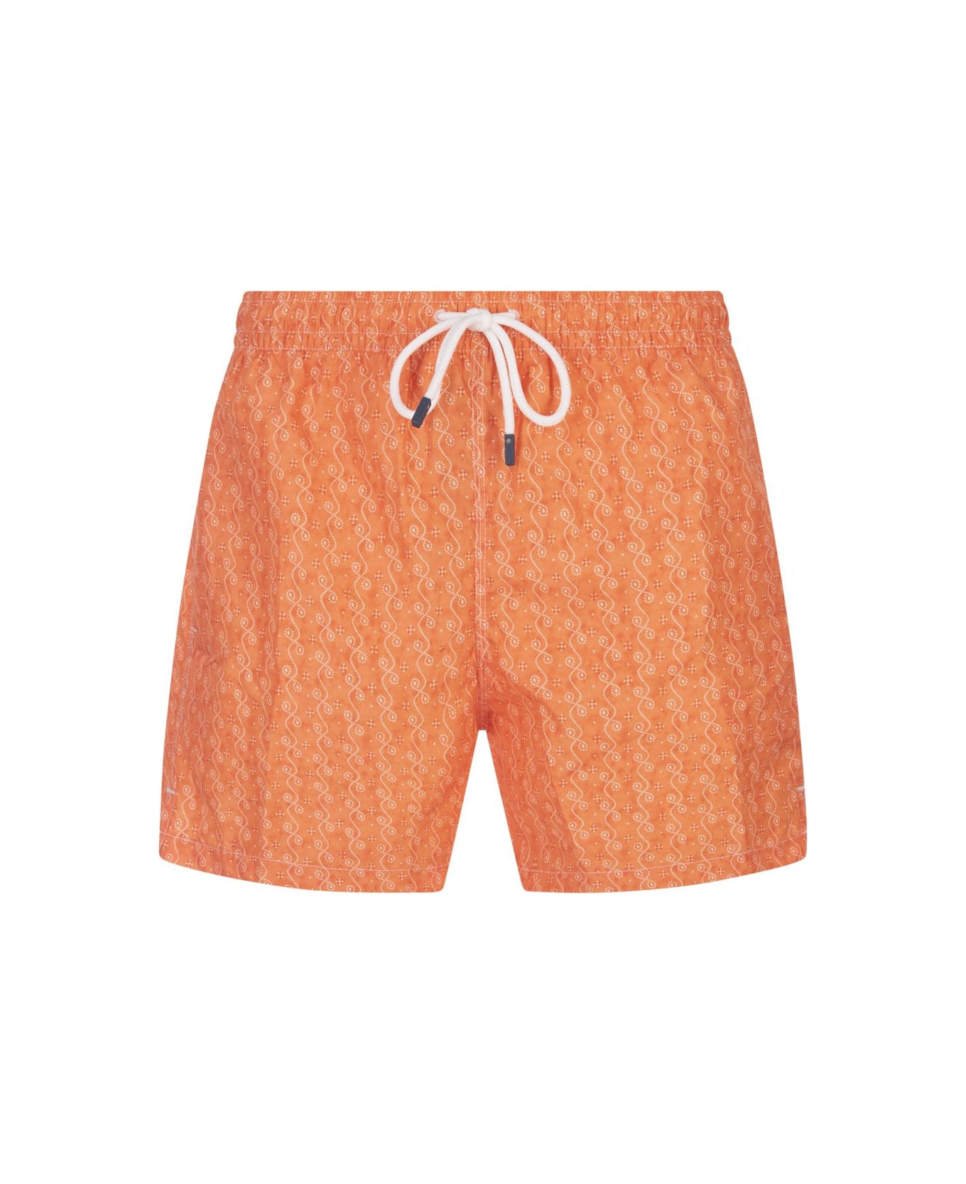 Fedeli Orange Swim Shorts With Micro Pattern - Orange