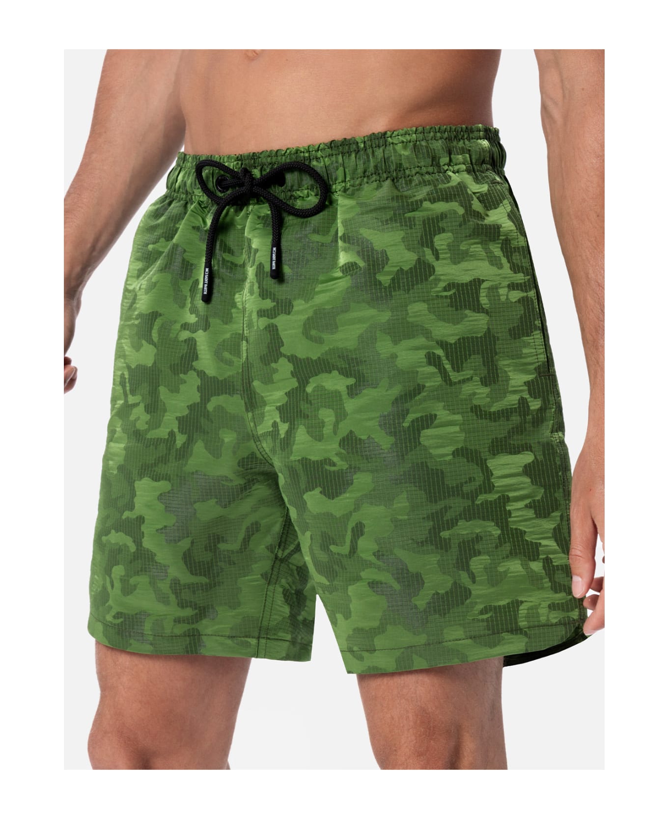 MC2 Saint Barth Man Ripstop Fabric Swim Shorts Harbour The Riviera With Camo Jacquard - GREEN