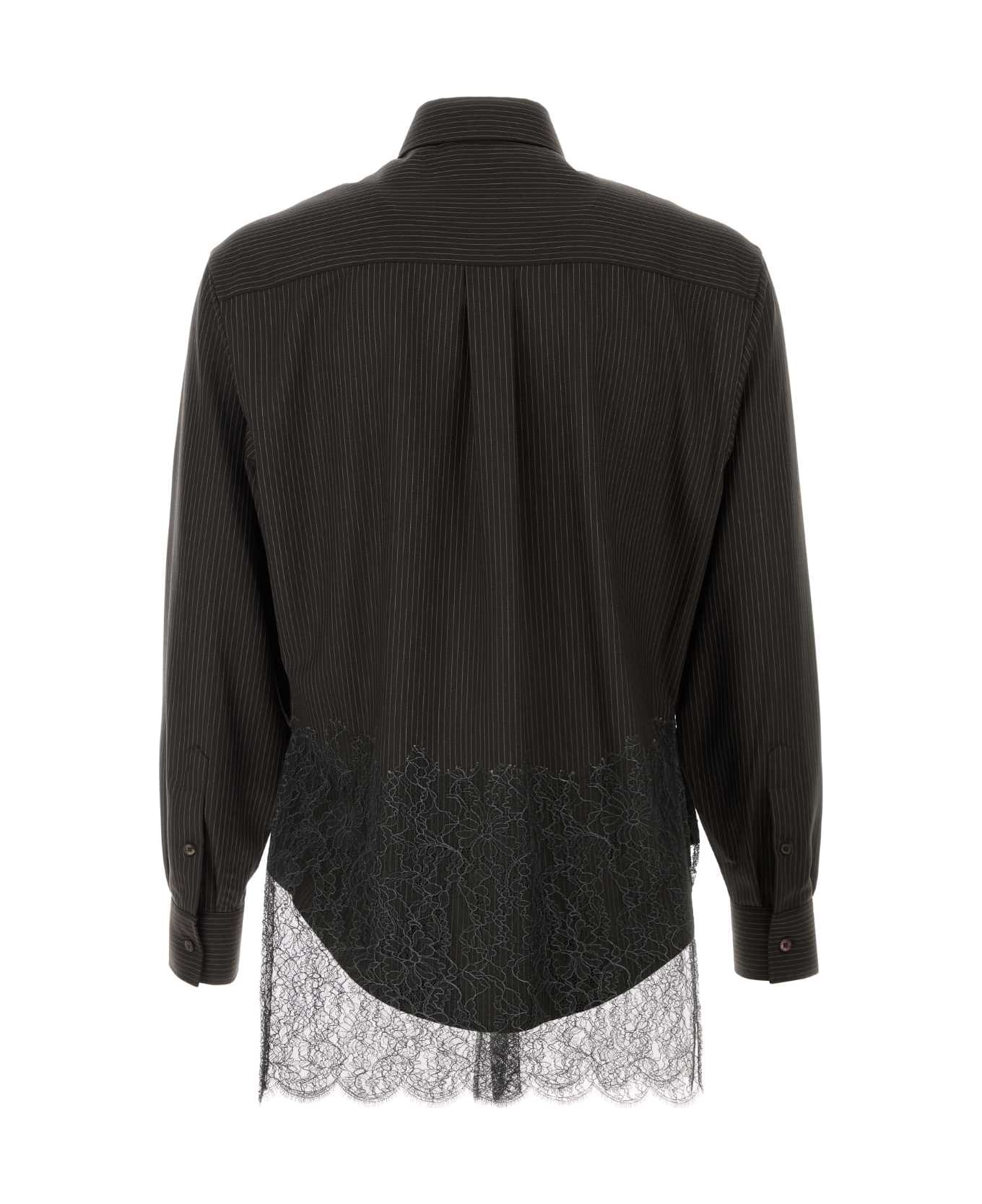Fendi Embroidered Wool Shirt - ESPRESSO