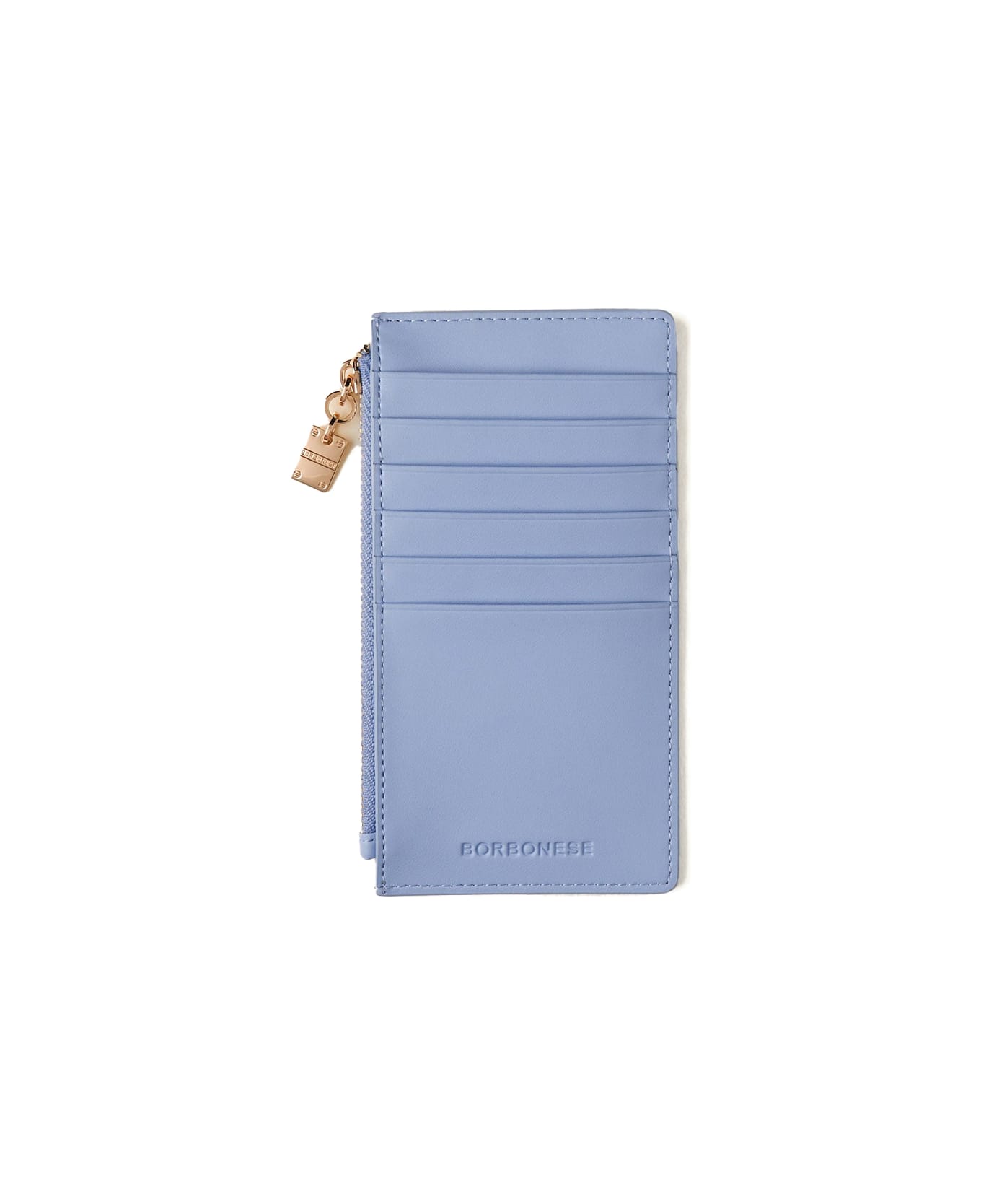 Borbonese Medium Light Blue Leather Card Holder - TOPAZIO