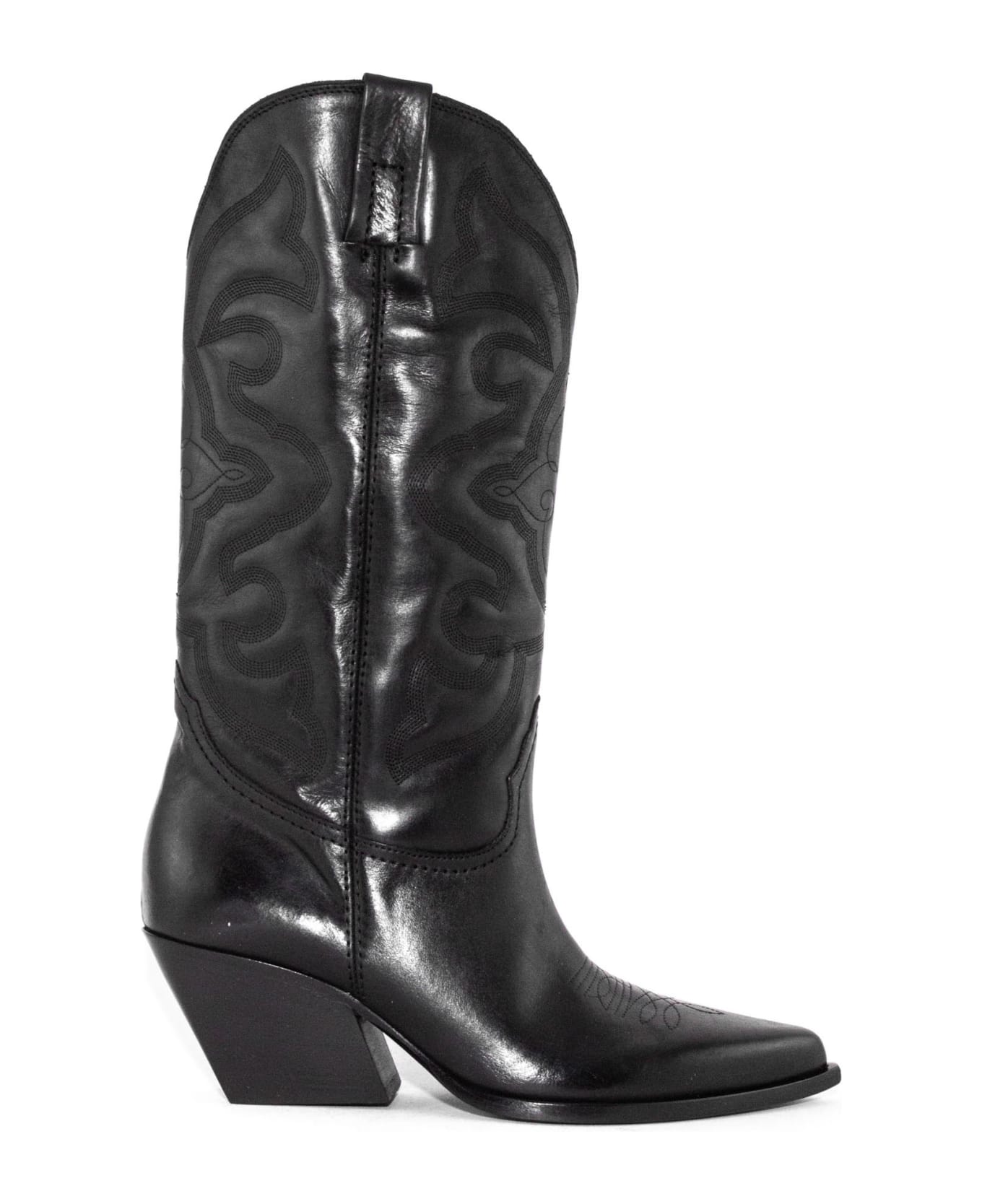 Elena Iachi Black Leather Texan Boots - Black ブーツ