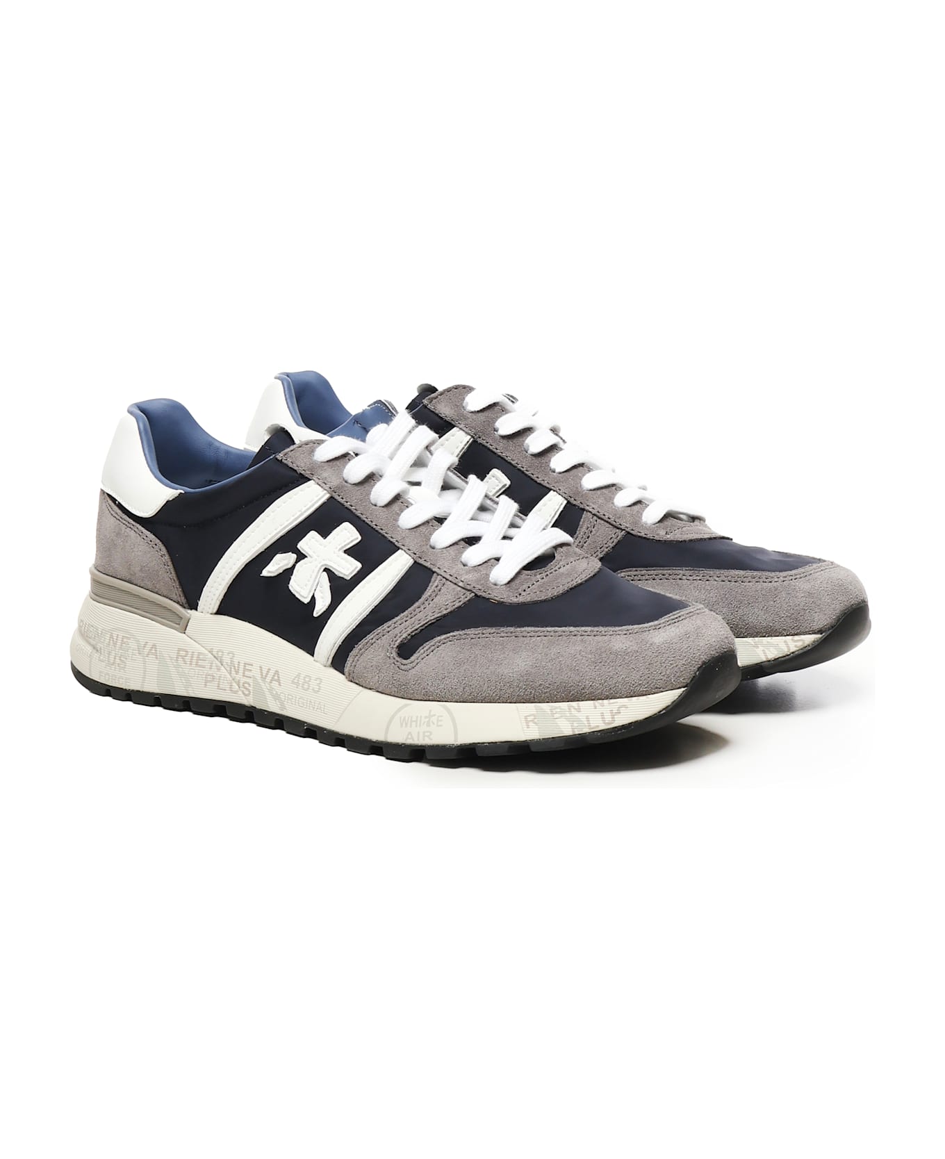 Premiata Lander Sneakers In Blue Suede And Fabric - BLACK/GREY