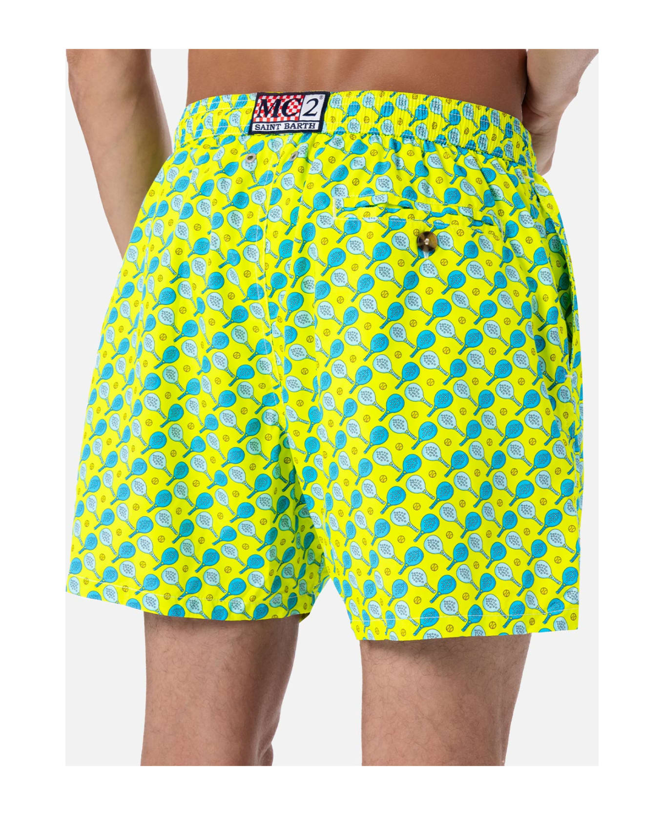 MC2 Saint Barth Man Lightweight Fabric Swim-shorts Lighting Micro Fantasy With Padel Print - YELLOW