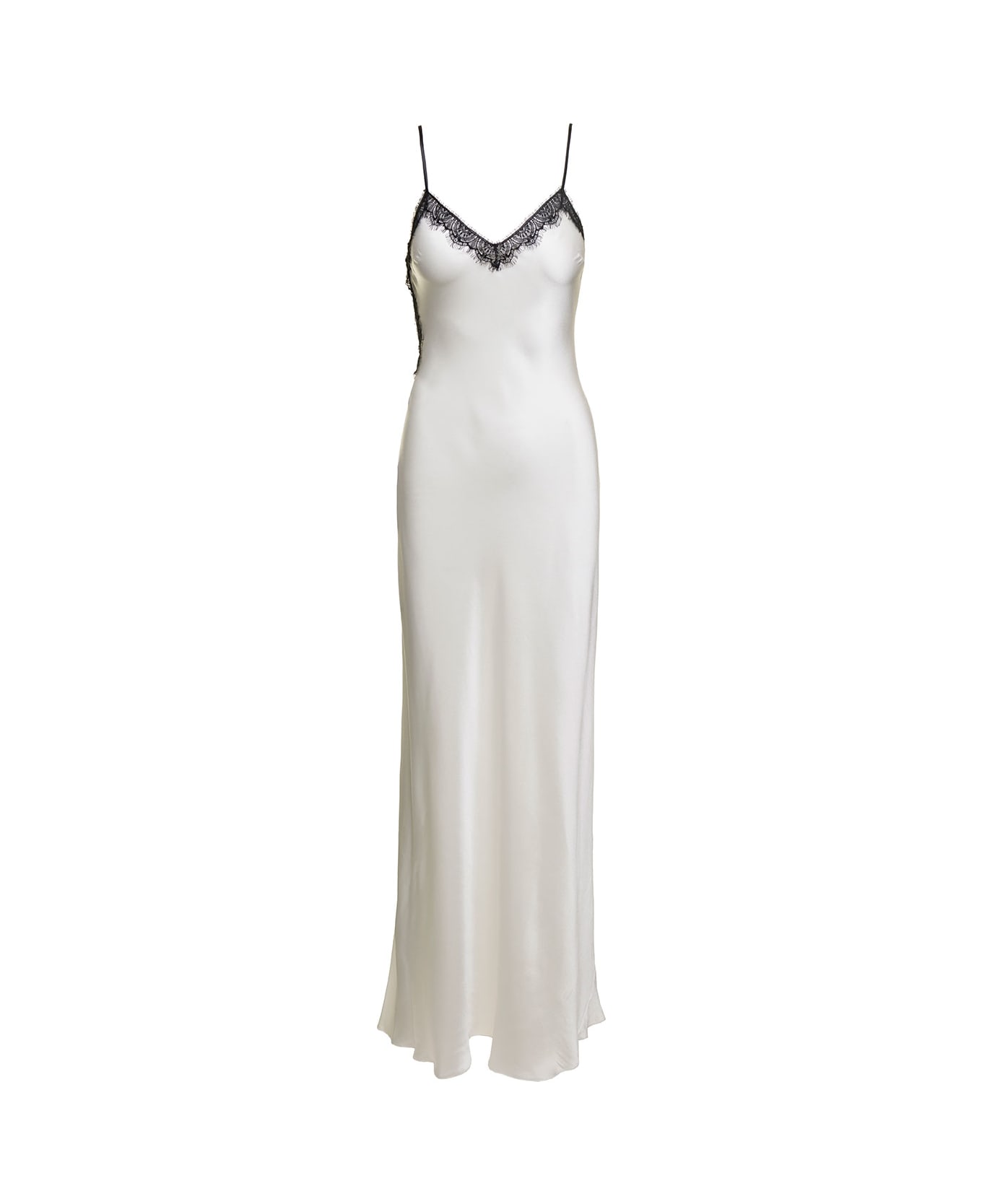 Alberta Ferretti Maxi White Slip Dress With Lace Trim In Silk Blend Woman - Bianco