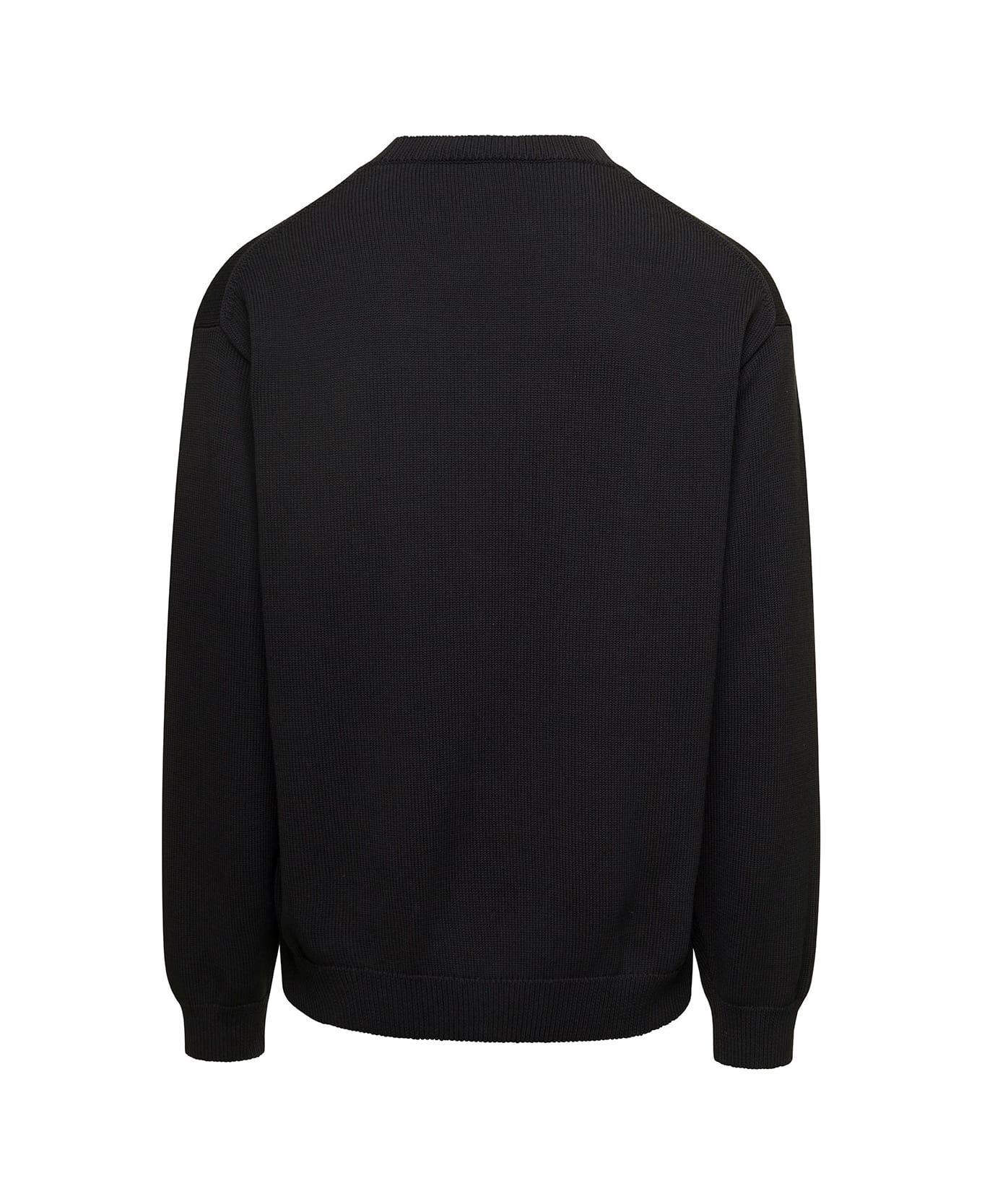 Kenzo Black Crewneck Jumper With Logo And Boke Flower On The Chest In Cotton Man - Black