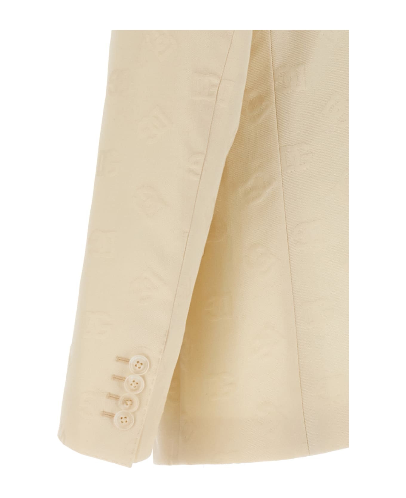 Dolce & Gabbana Single-breasted Blazer With Jacquard Logo All-over - Beige