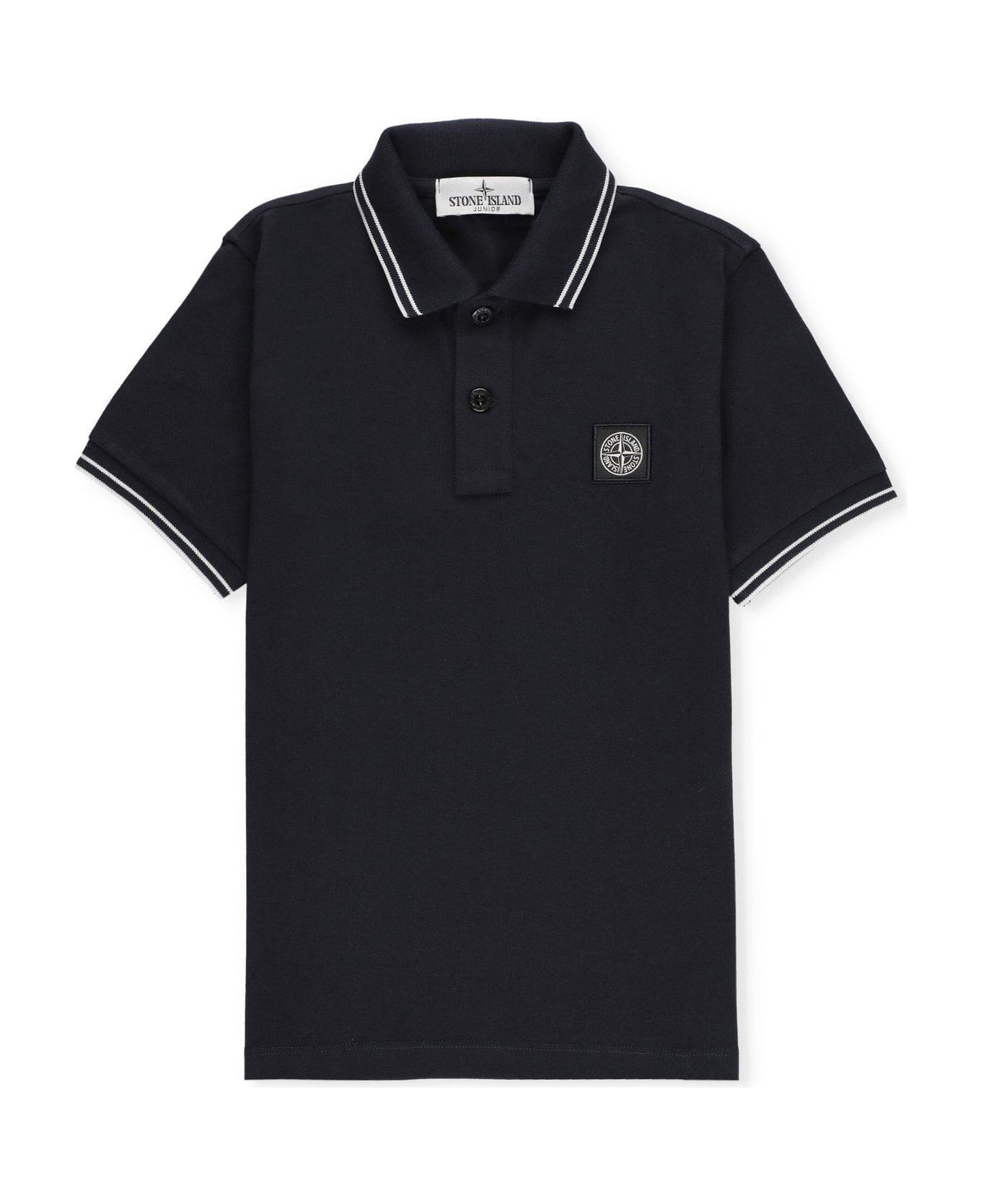 Stone Island Compass Patch Short-sleeved Polo Shirt - BLUE