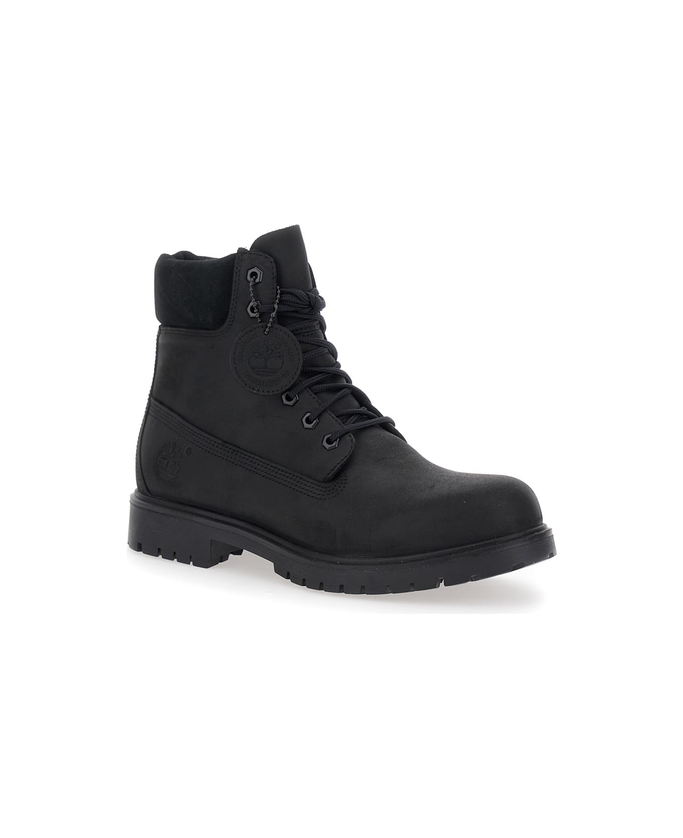 Timberland Black Boots With Logo Plate In Leather Man - Black