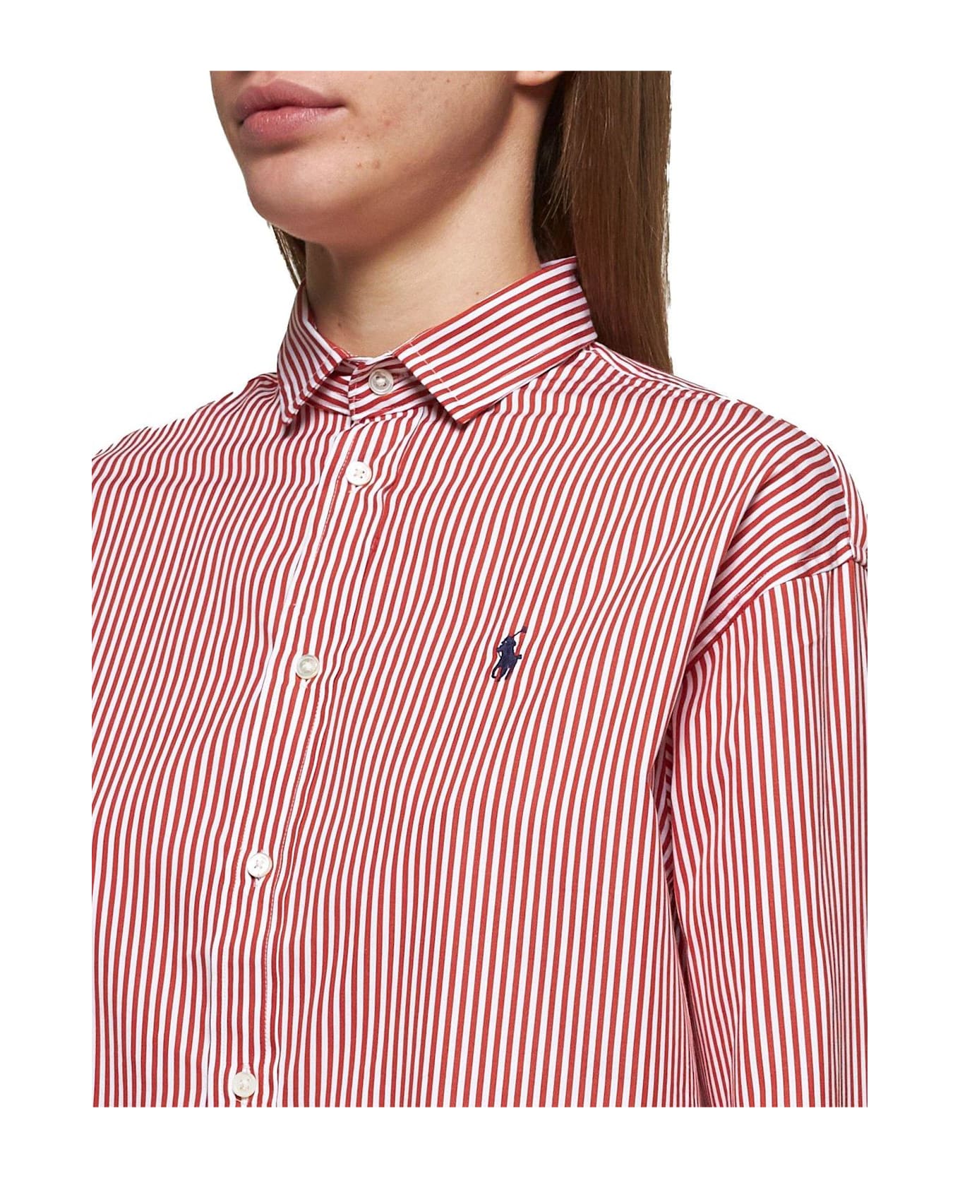 Ralph Lauren Relaxed Fit Pinstriped Shirt - RED/WHITE