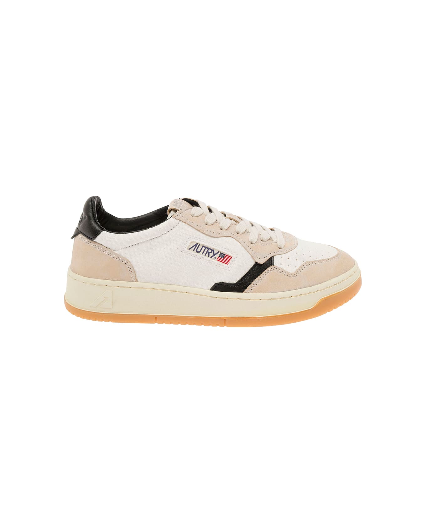 Autry 'medalist Canvas' Multicolor Low Top Sneakers With Suede Insert In Canvas Man - White