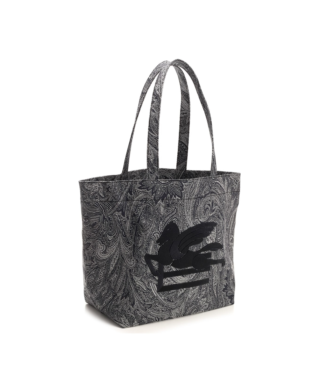 Etro Navy Blue Large Tote Bag With Paisley Jacquard Motif - Blue