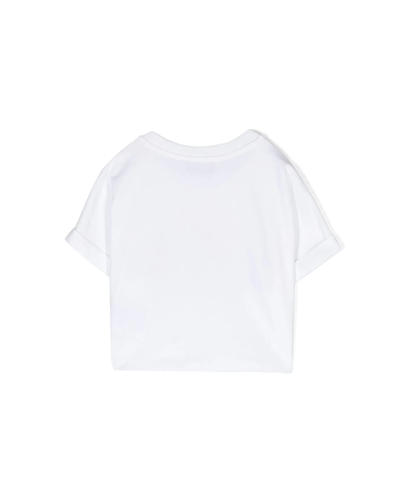 Moschino White Crop T-shirt With Moschino Teddy Friends Print - White