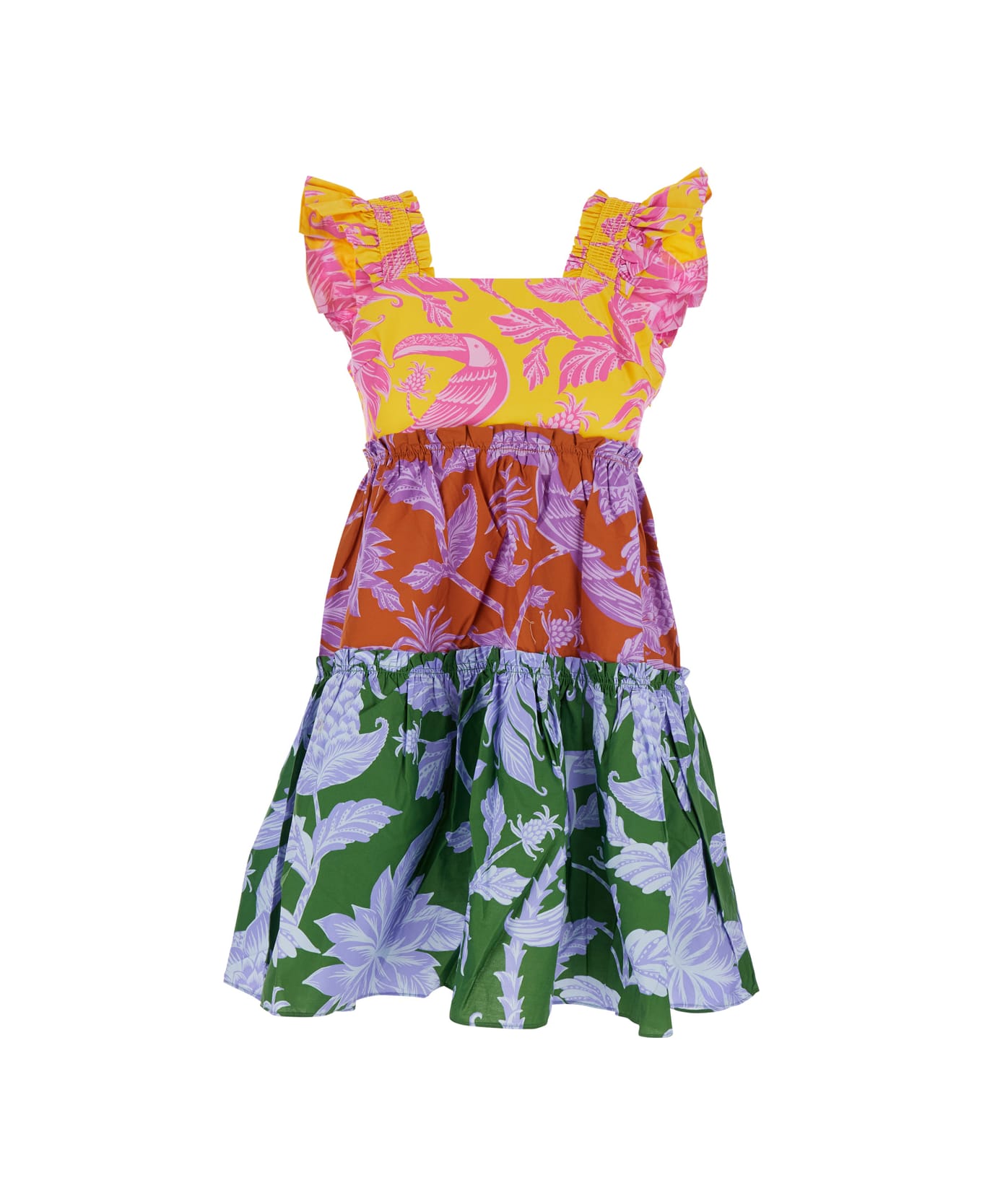 Farm Rio Multicolor Dress With All-over Floral Motif And Ruffled Skirt In Cotton Woman - Multicolor