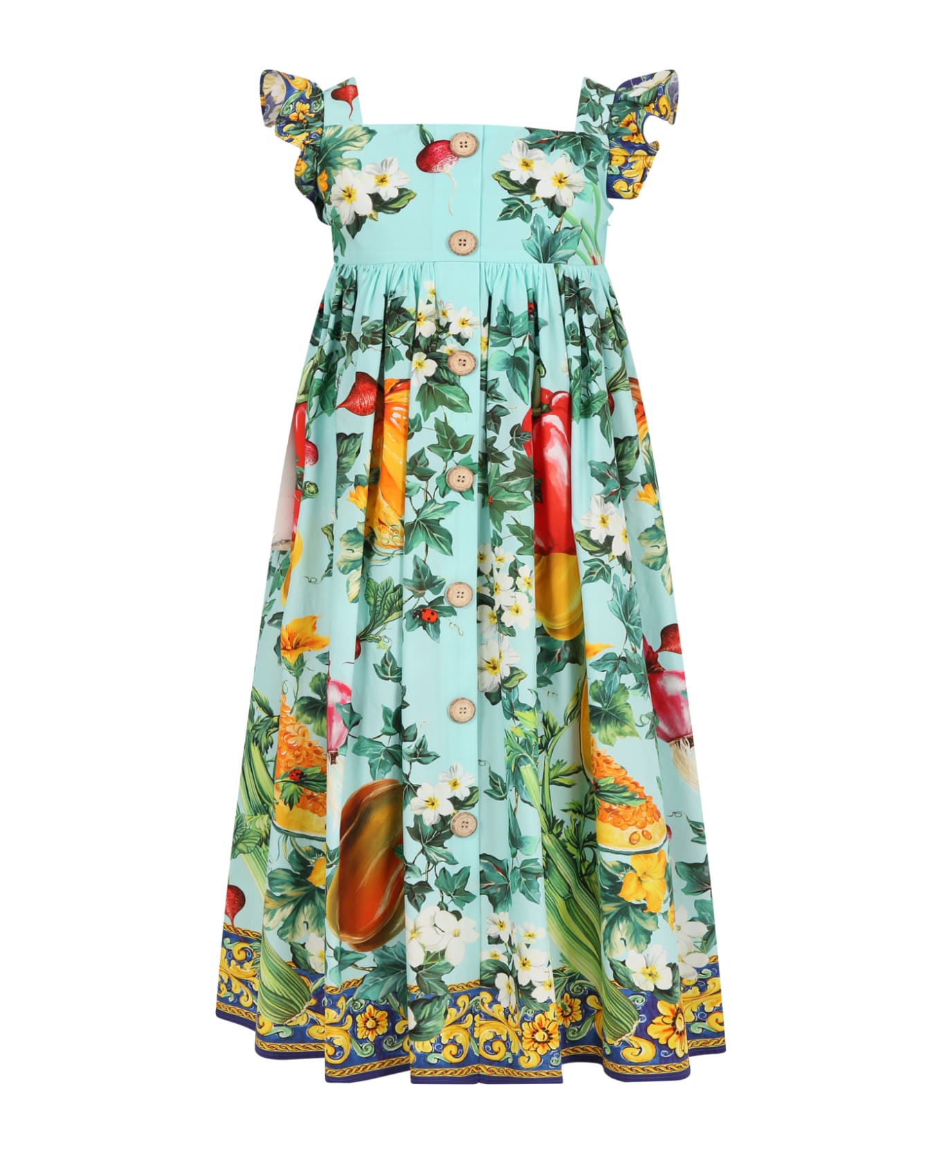 Dolce & Gabbana Multicolor Dress For Girl With Iconic Print And Logo - Multicolor ワンピース＆ドレス