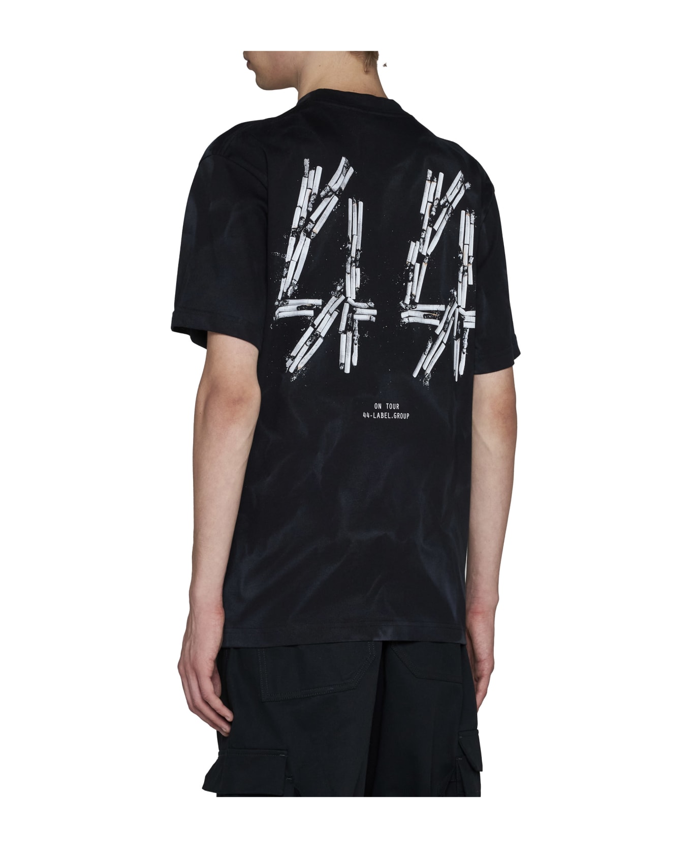 44 Label Group T-Shirt - Black+smoke effect+44 smoke シャツ
