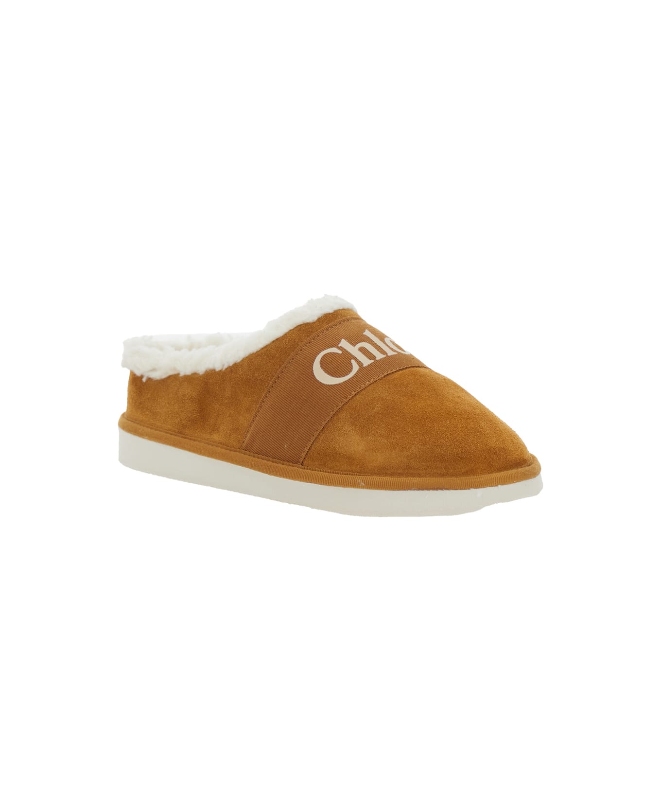 Chloé Beige Slip-on Mule With Logo Lettering In Suede Girl - Beige