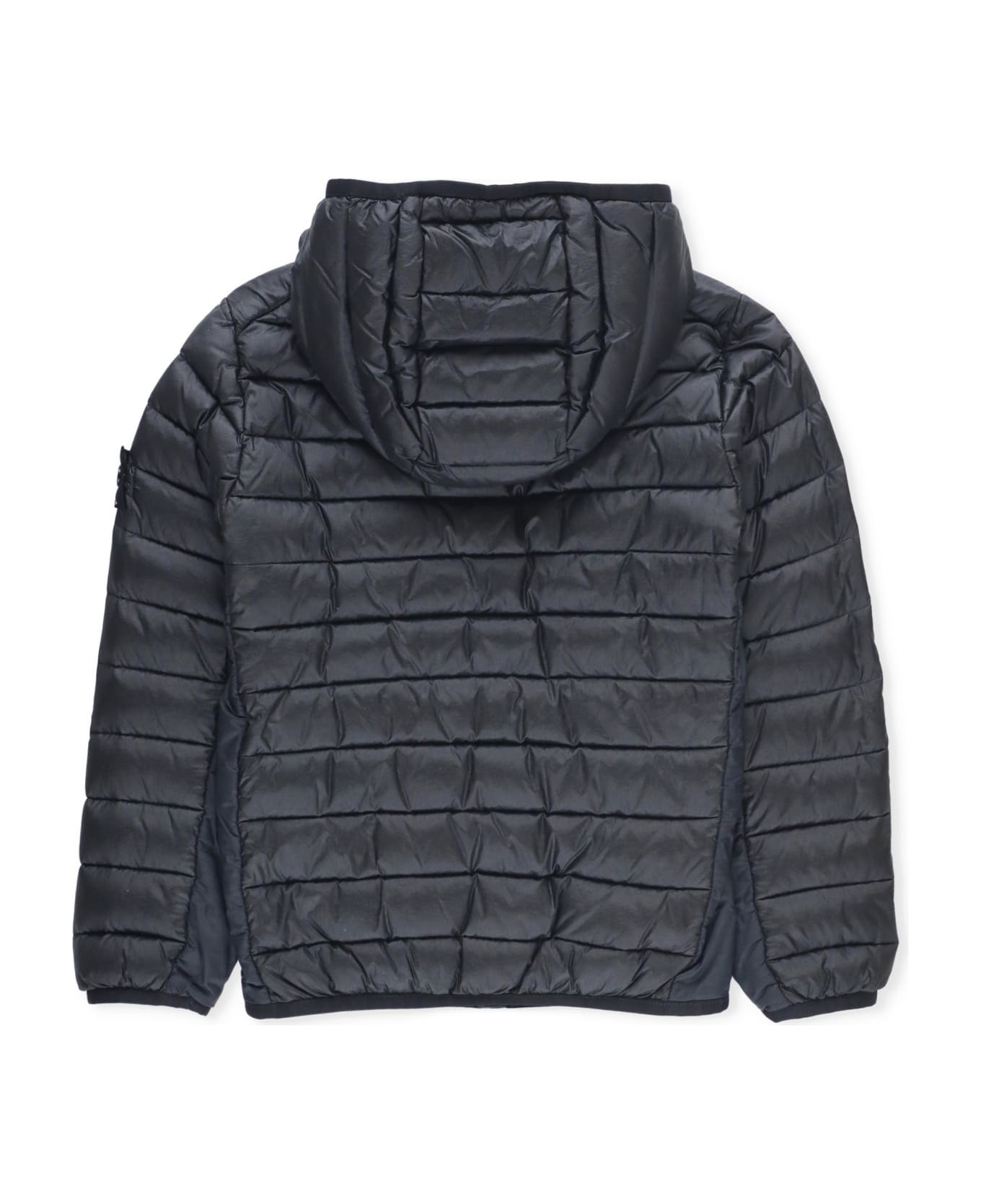 Stone Island Padded And Quilted Jacket With Logo - Black