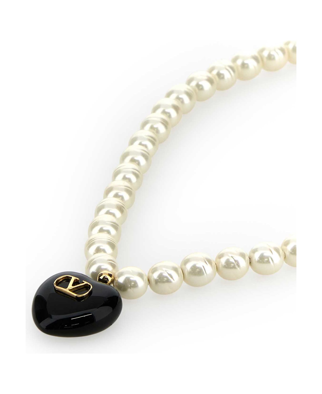Valentino Garavani Ivory Pearls Coeur Royal Necklace - ORONEROCREAM
