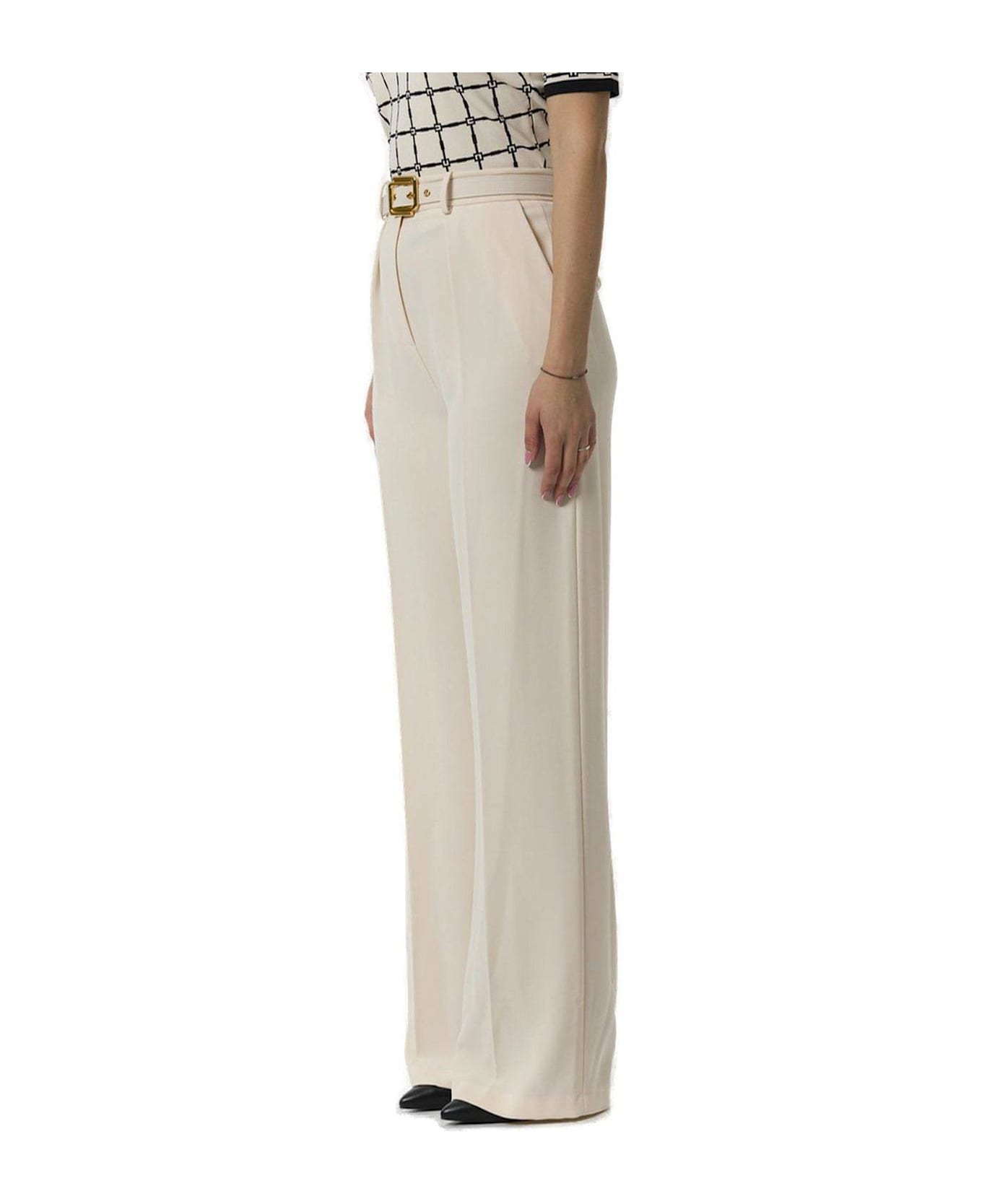 Elisabetta Franchi Belt Detailed Lightweight Crêpe Trousers - Naturale