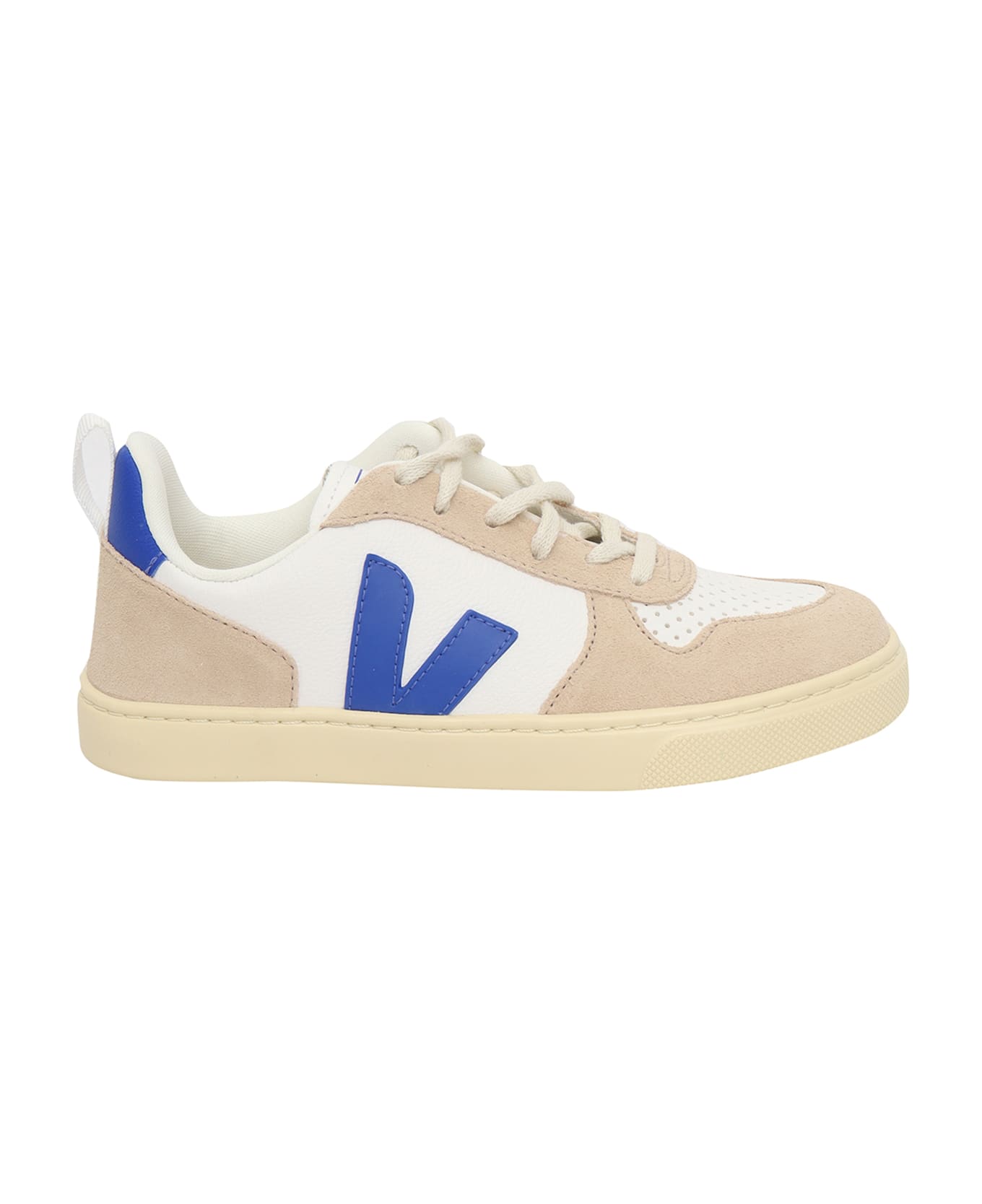 Veja Small V-10 Laces Chromefree Leather Extra-white_paros_almond Sneakers - WHITE