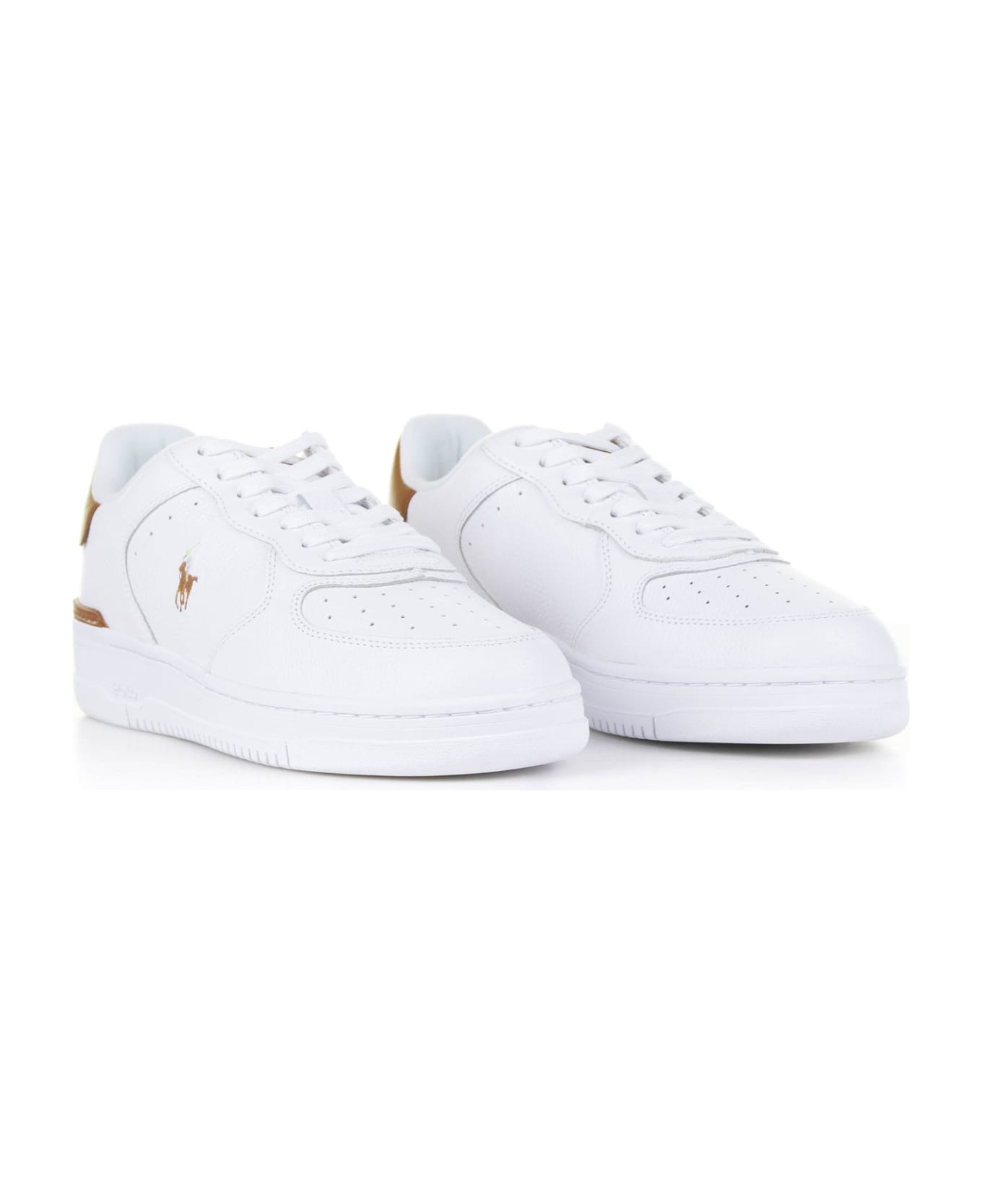 Ralph Lauren White Brown Leather Sneaker With Logo - WHITE/TAN MULTI PP
