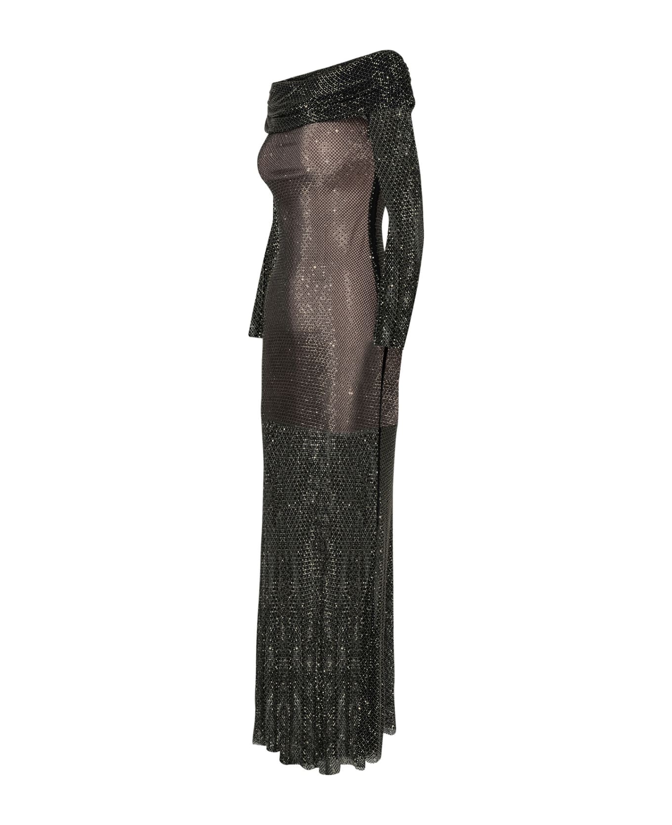 self-portrait Rhinestone Dress In Black Polyester - Black