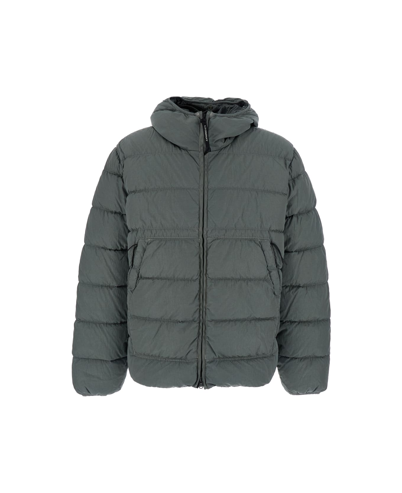 C.P. Company Grey Down Jacket With Fixed Hood With Googles Detail In Tech Fabric Man - Grey