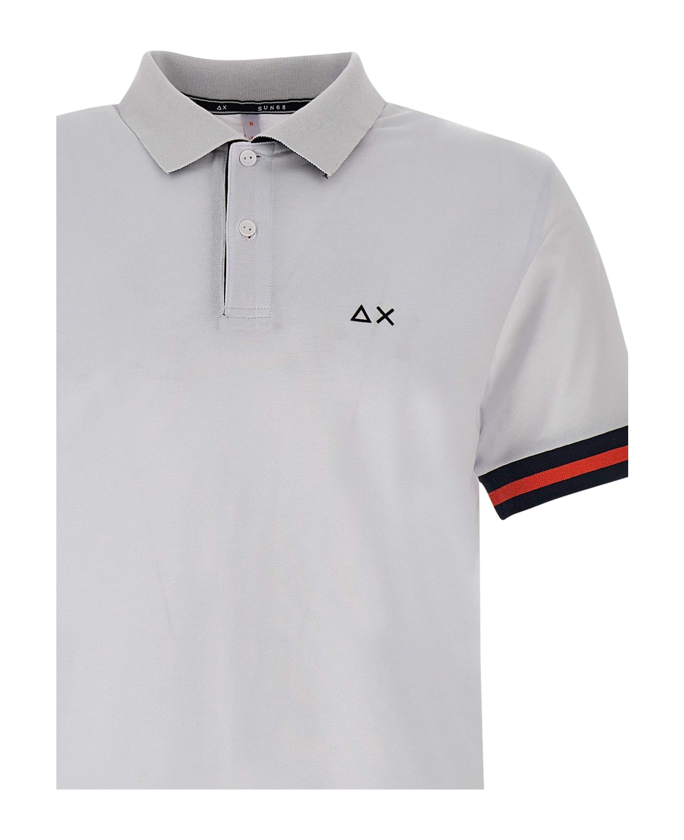 Sun 68 "stripes" Cotton Polo Shirt - WHITE