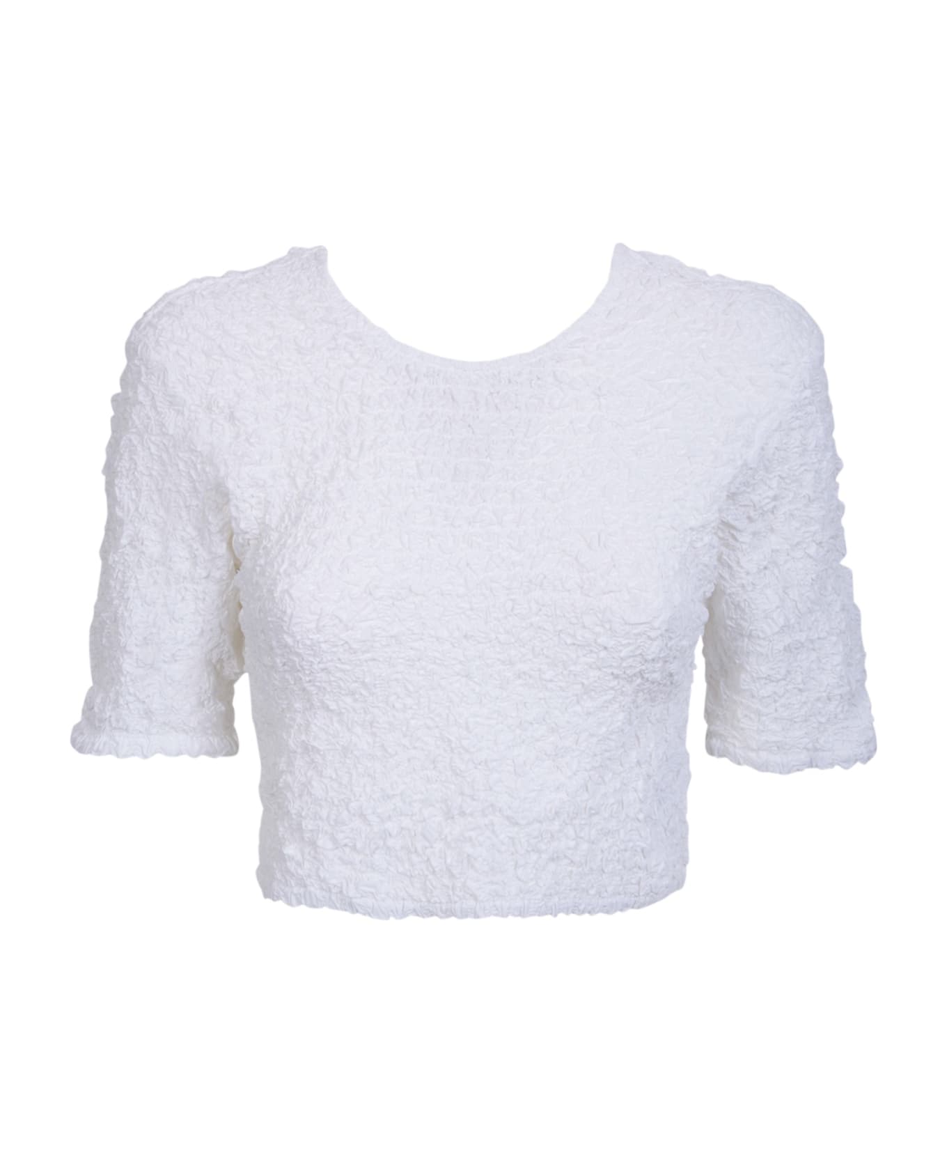 Ganni Textured Organic Cotton White Crop Top By Ganni - White