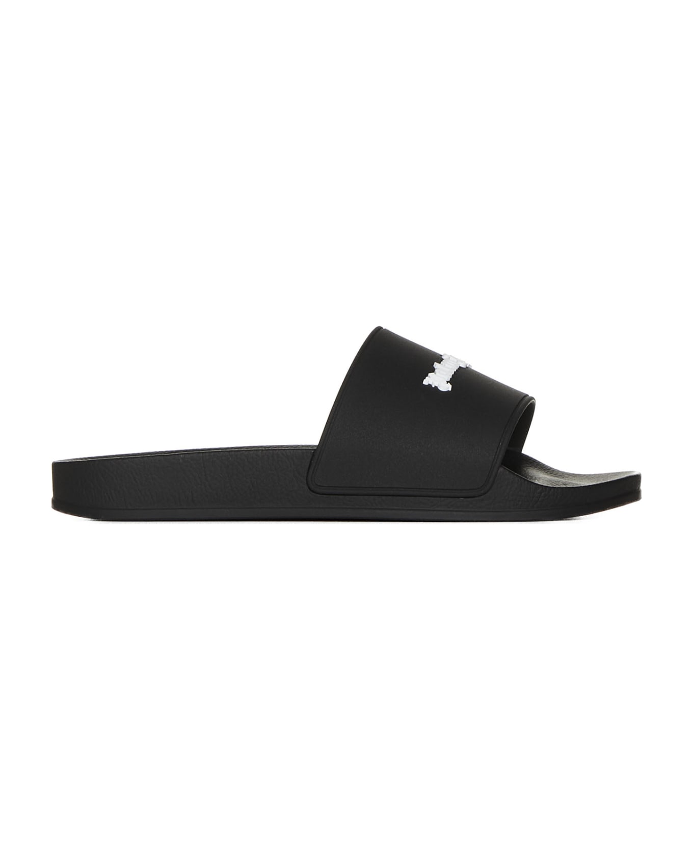 Palm Angels Slide Sandal With Logo - Black white サンダル