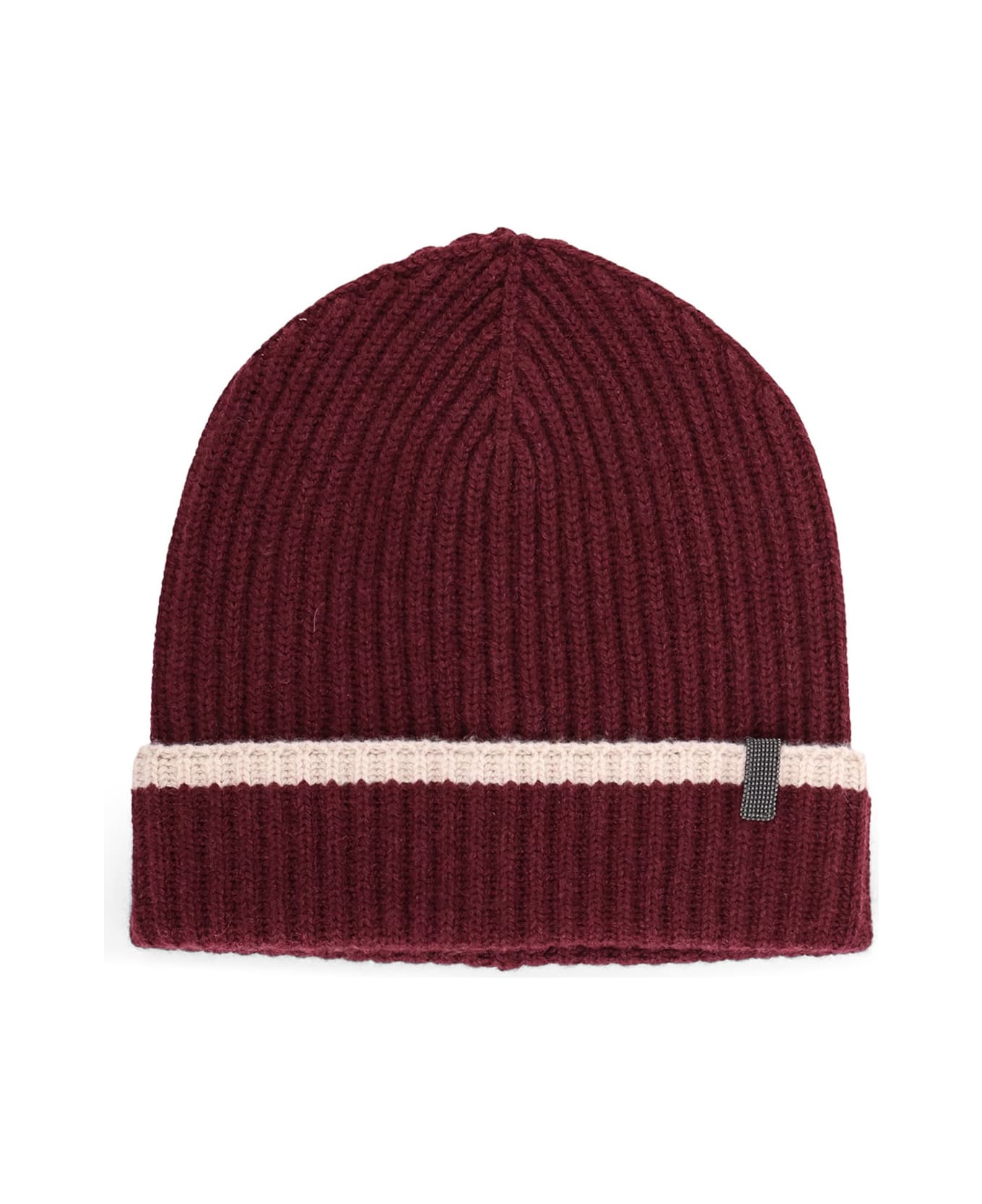 Brunello Cucinelli Cashmere Hat With Monili Detail - AMARANTO+BEIGE