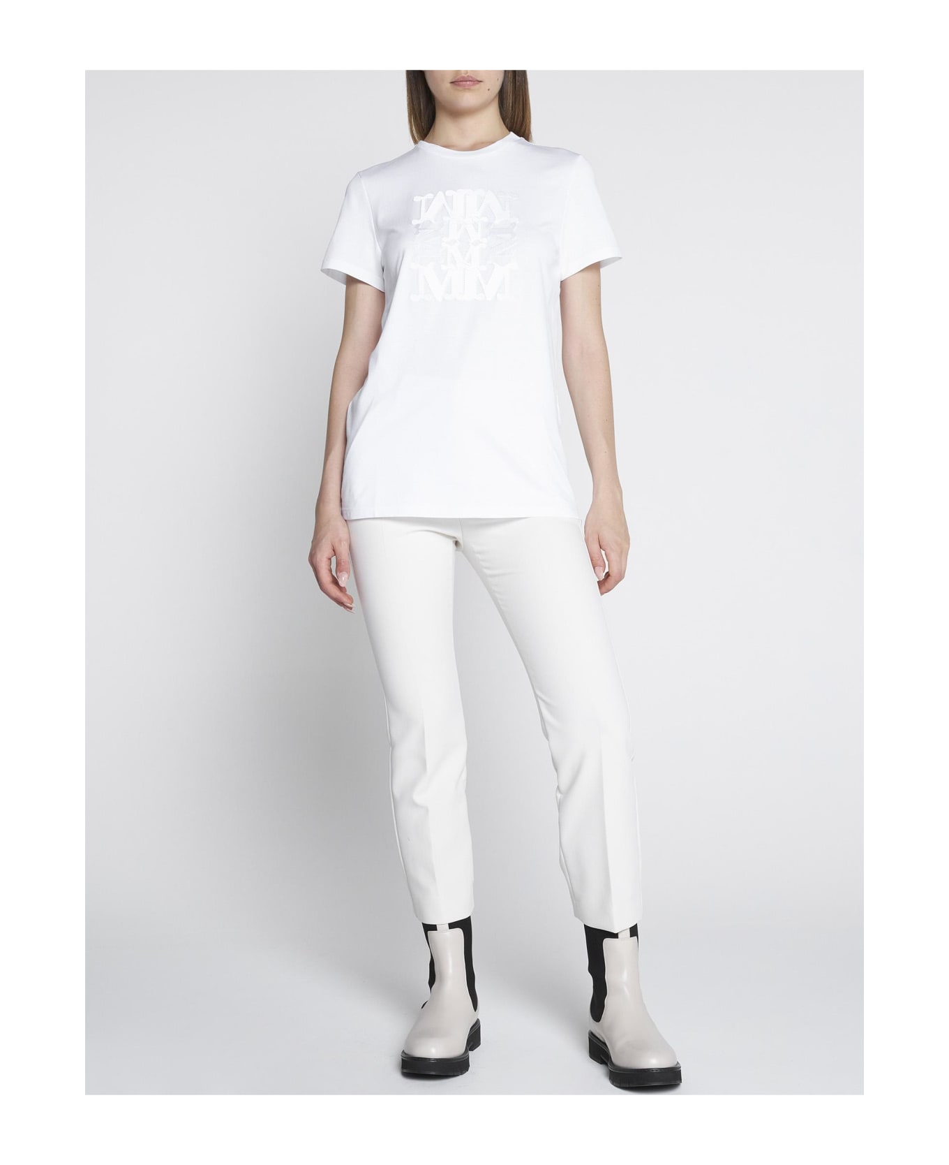 Max Mara Park Monogram Cotton T-shirt - WHITE