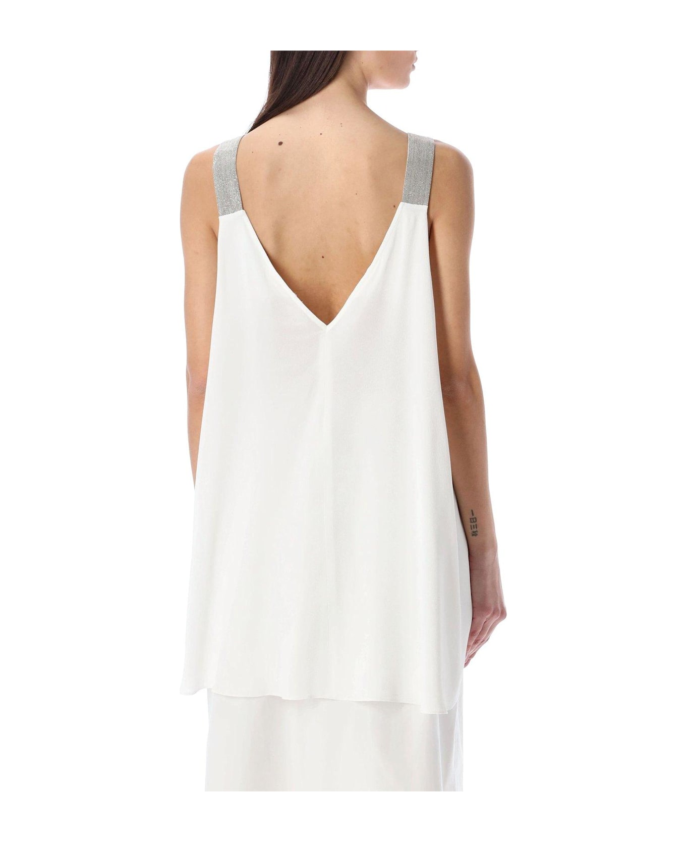 Fabiana Filippi Square Neck Embellished Strapped Tank Top - White