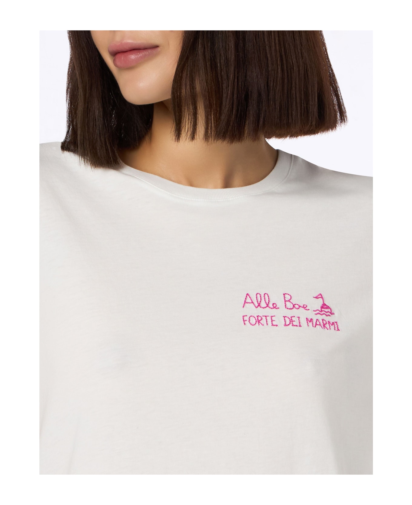 MC2 Saint Barth Woman Cotton Jersey Crewneck T-shirt Emilie With Baciami Alle Boe Print | Alle Boe Special Edition - WHITE