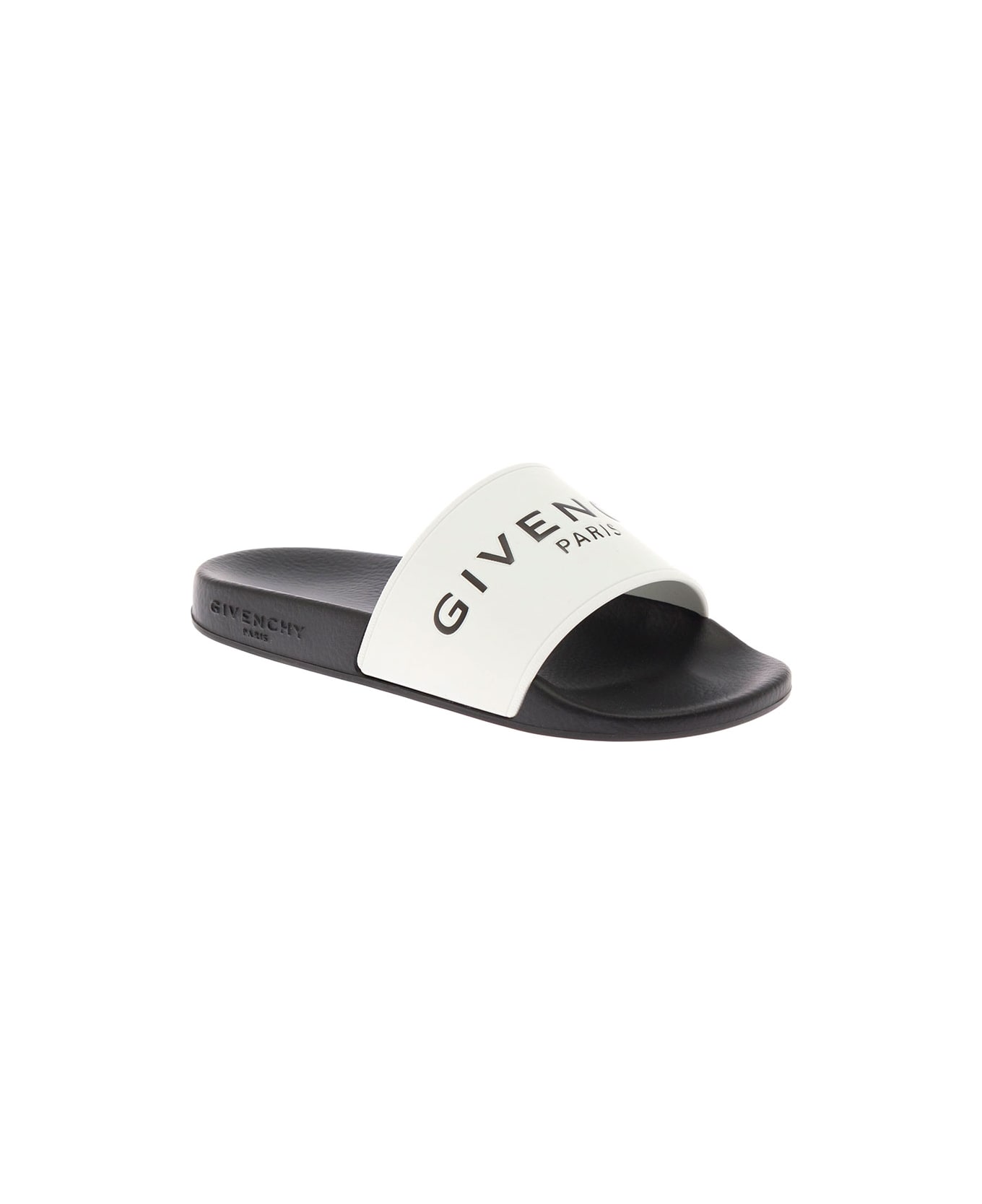 Givenchy Gvenchy Kids Boy's Black And White Slide Rubber Sandals With Logo - White