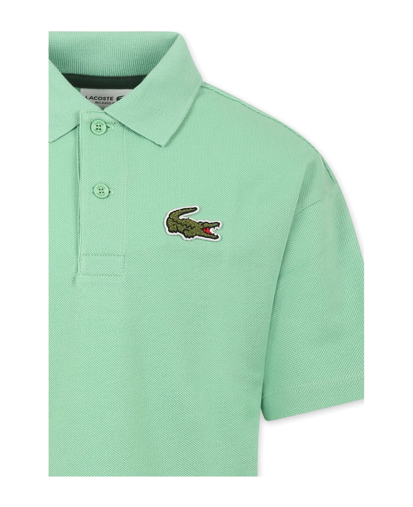 Lacoste Green Polo Shirt For Kids With Crocodile - Green