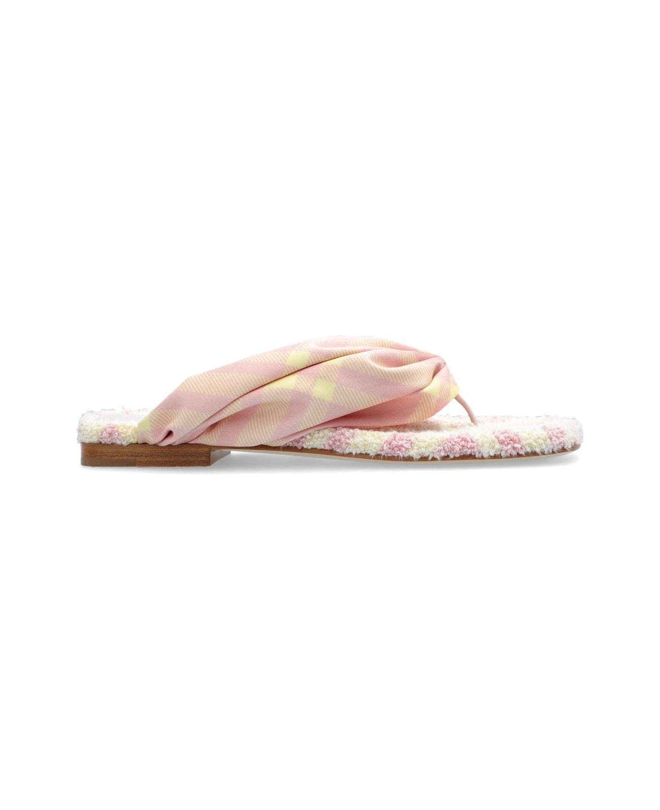 Burberry Check Printed Open-toe Flat Sandals - White