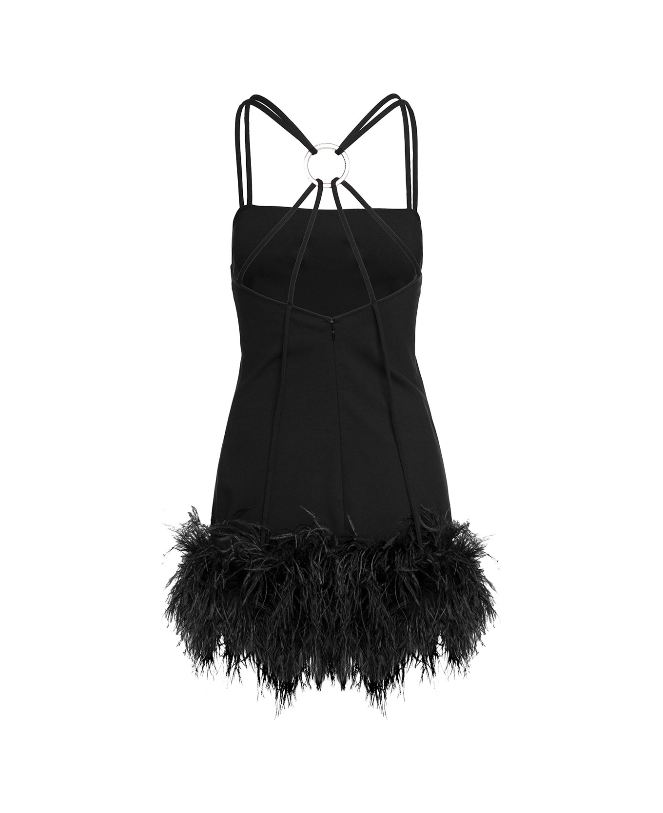 The Attico 'fujiko' Mini Black Dress With Ostrich Boa Feathers And Side Split Woman The Attico - Black