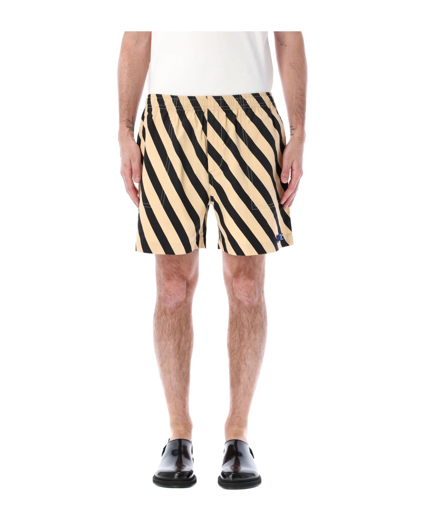 Bode Domino Stripe Shorts - ECRU BLACK ショートパンツ