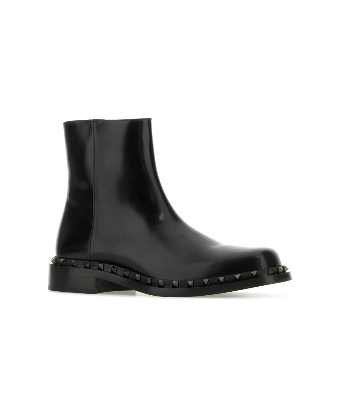 Valentino Garavani Black Leather Ankle Boots - NERO
