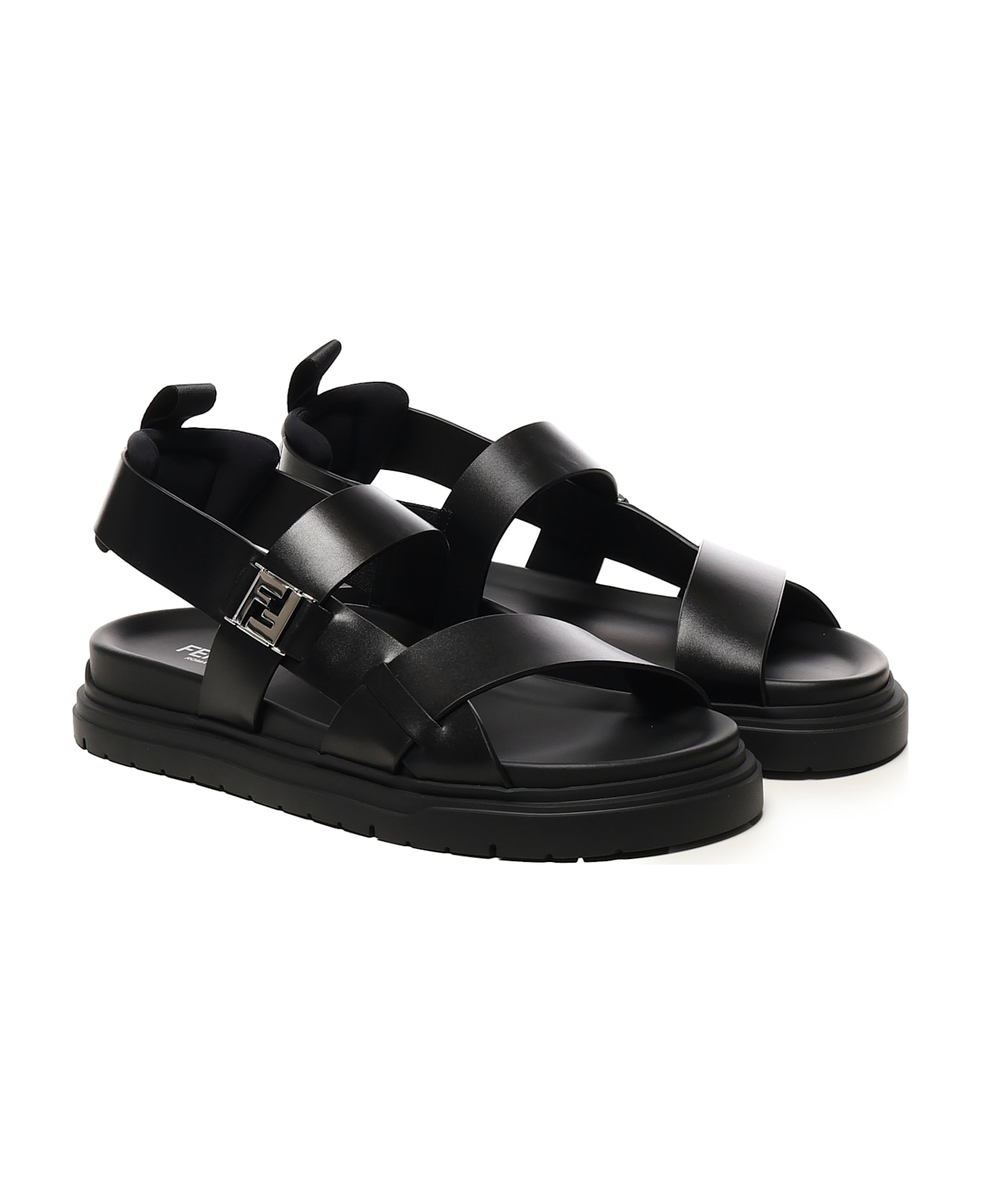 Fendi Ff Leather Sandals - Black